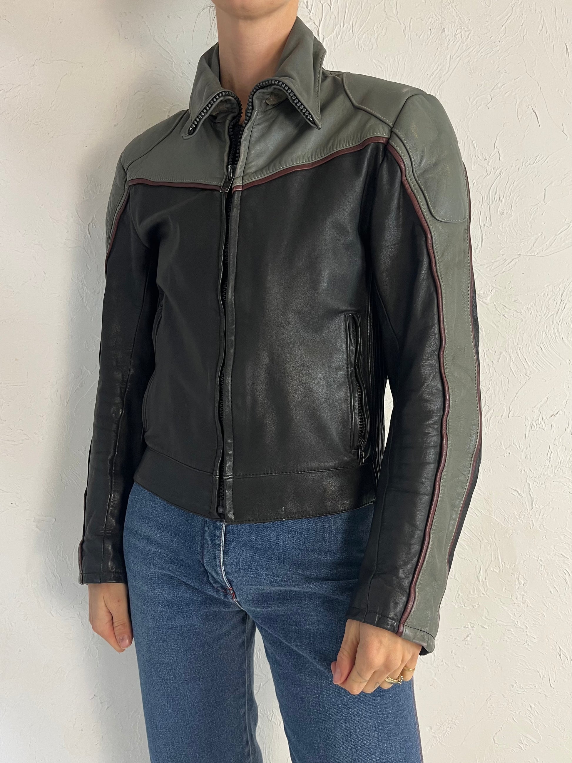 90s 'Tour Lion' Heavy Duty Leather Jacket / Medium