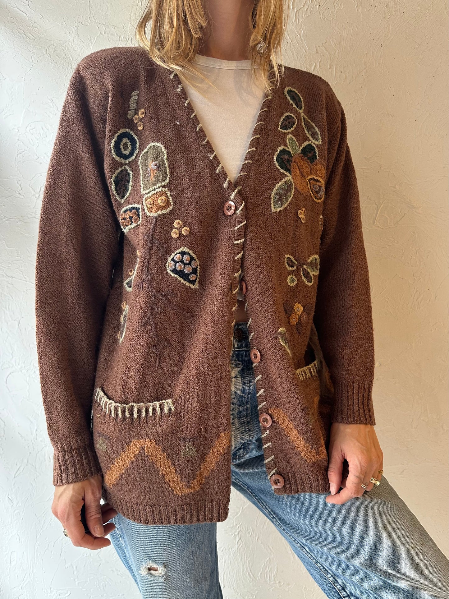 90s ‘Angela’ Brown Knit Cardigan Sweater / Medium