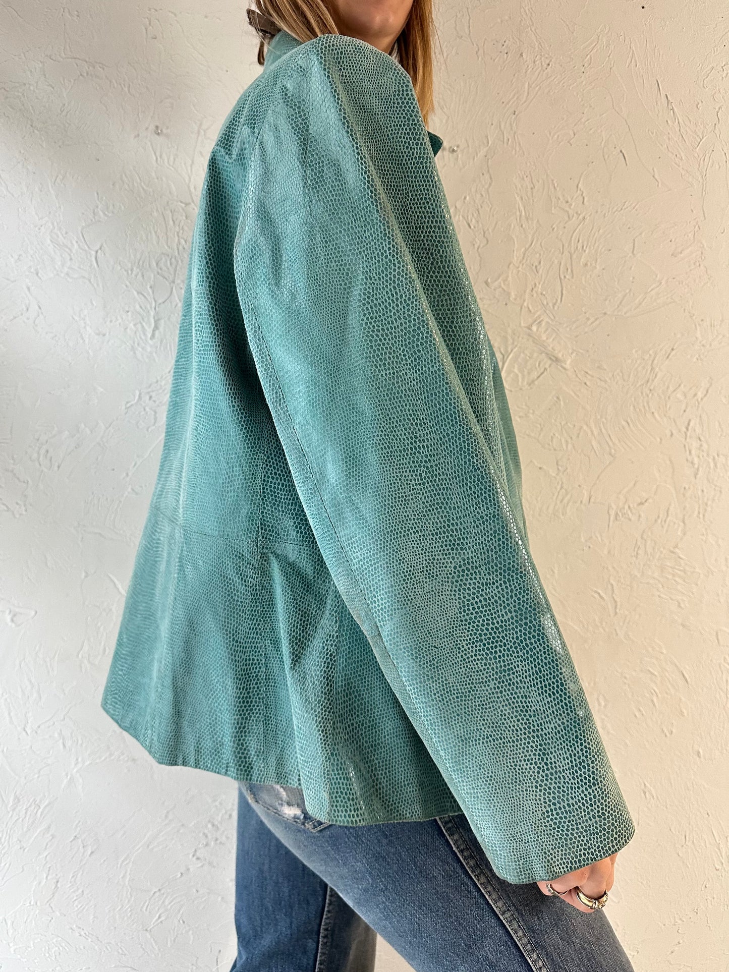 Y2K ‘Alfani’ Aqua Blue Leather Jacket / XL
