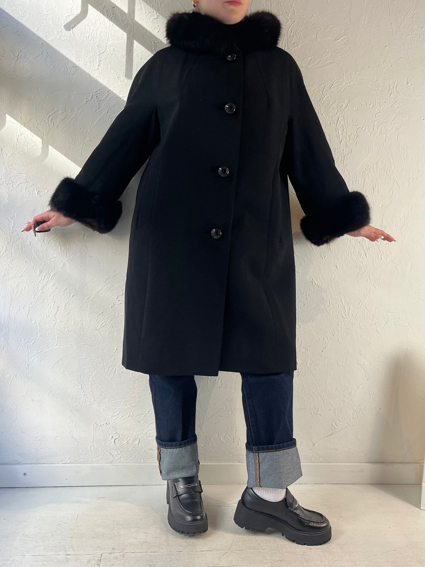 80s ‘Louis Manley’ Black Wool Coat / Union Made / Small