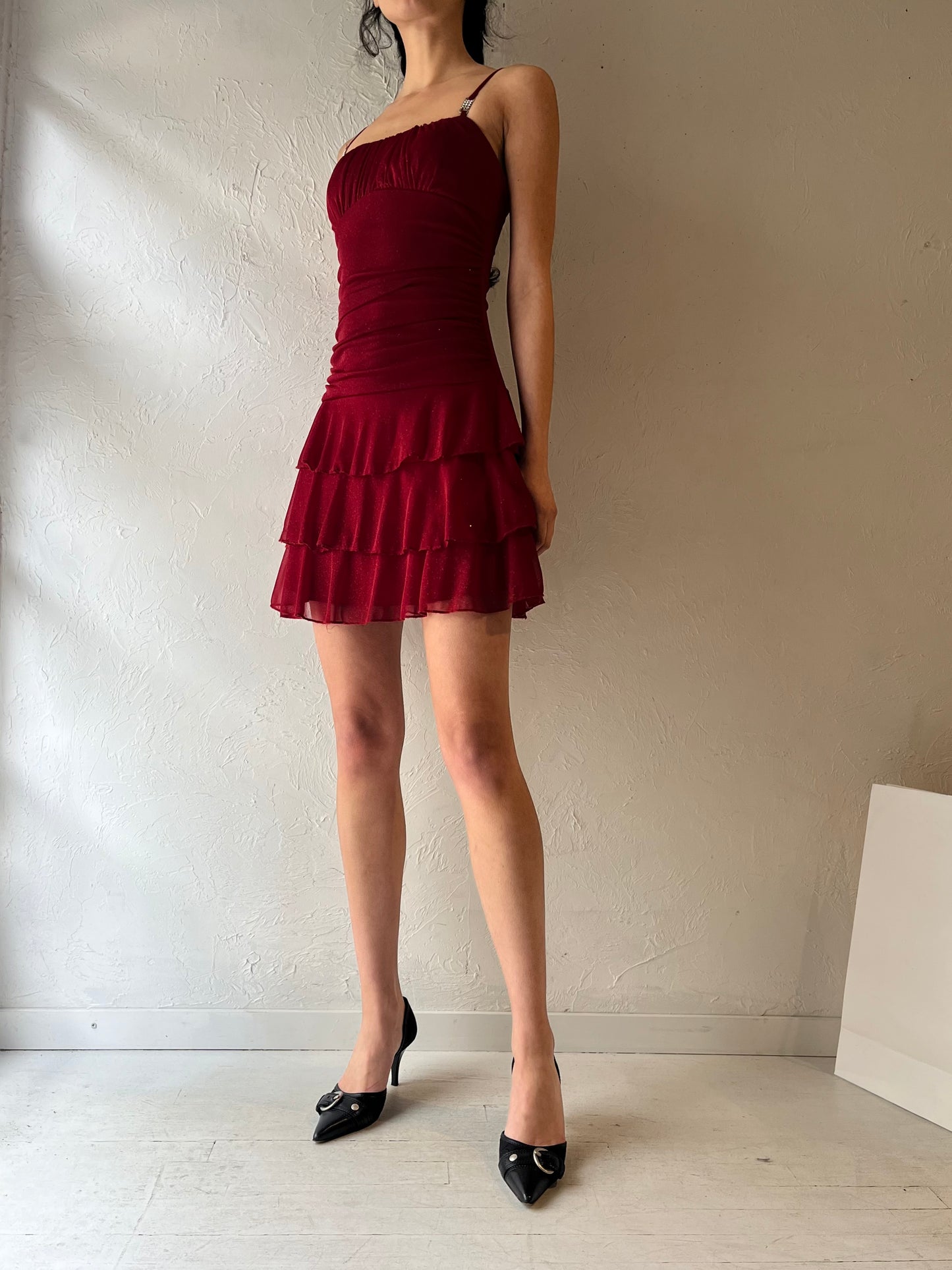 Y2K ‘Ruby Rox’ Red Ruffle Micro Mini Dress / Small