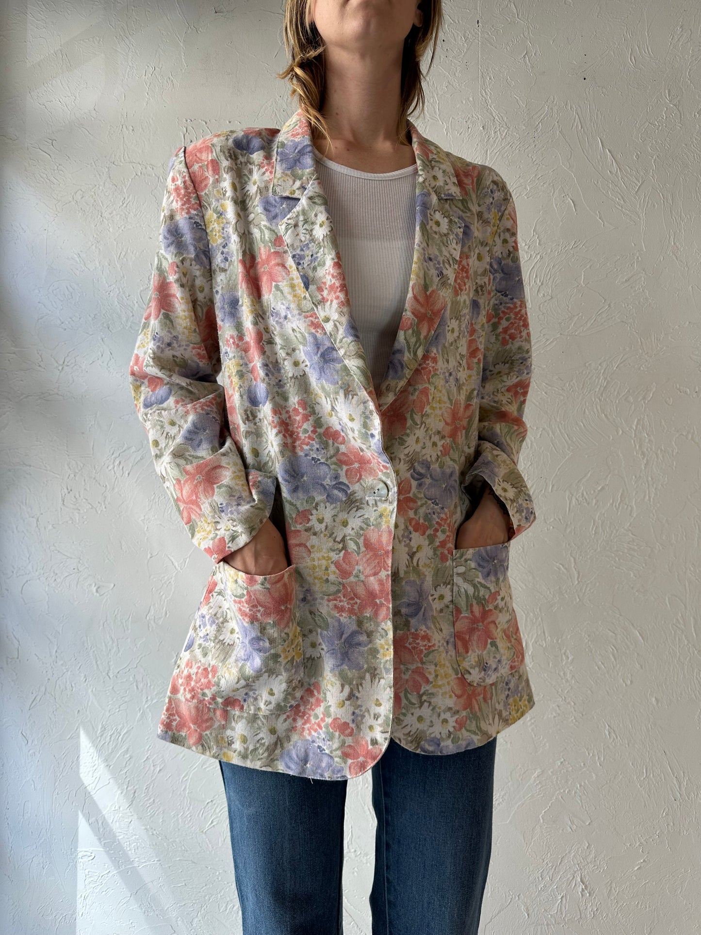 90s 'Carin Stevens' Floral Blazer Jacket / Medium