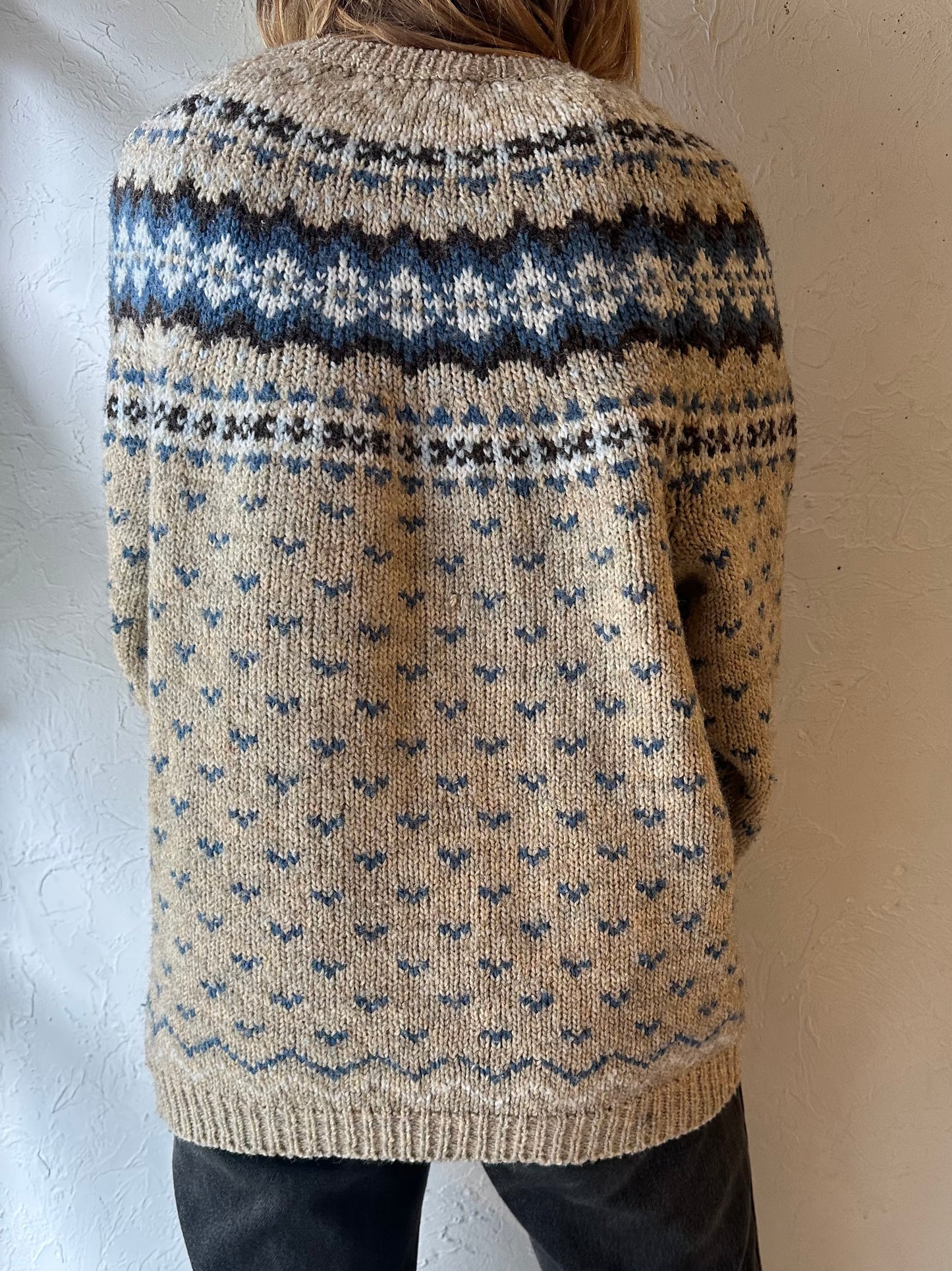 90s 'Easywear' Nordic-Style Knit Cardigan / Large