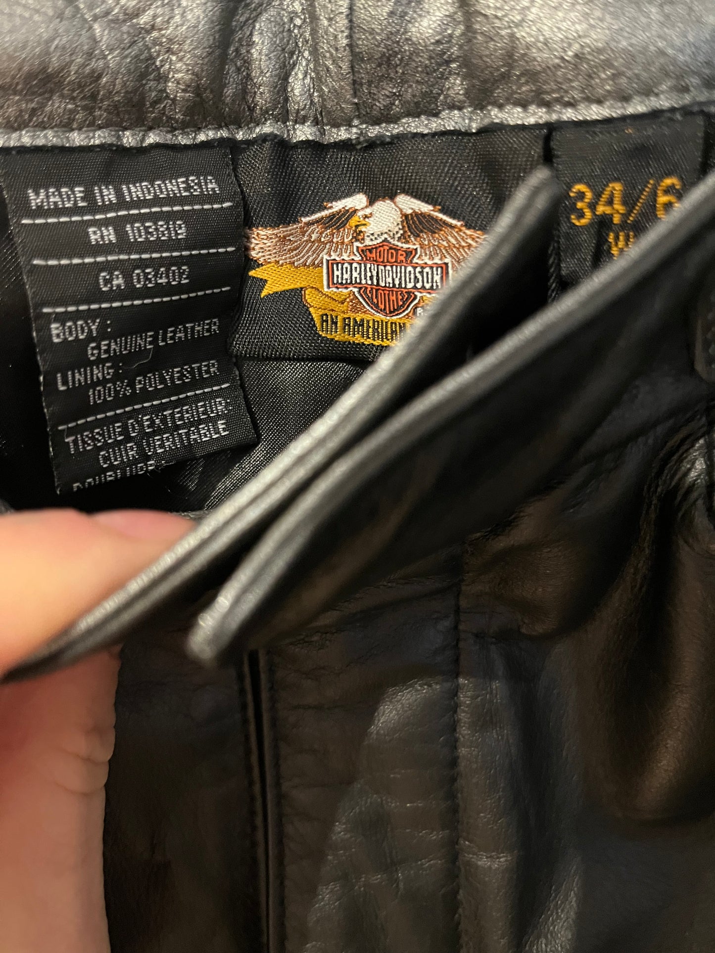 Y2K ‘Harley Davidson’ Black Leather Pants / 34