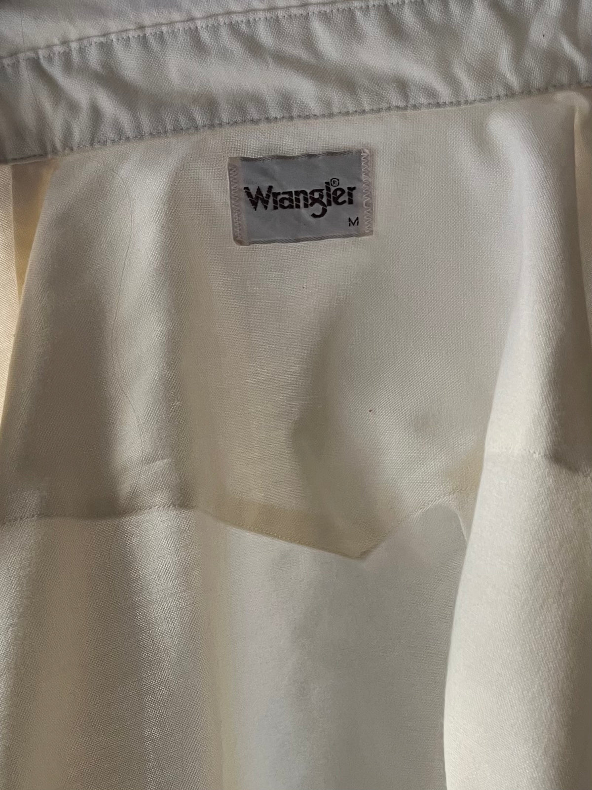 80s 'Wrangler' Cream Western Cowboy Workwear Snap Up Oxford Shirt / Medium