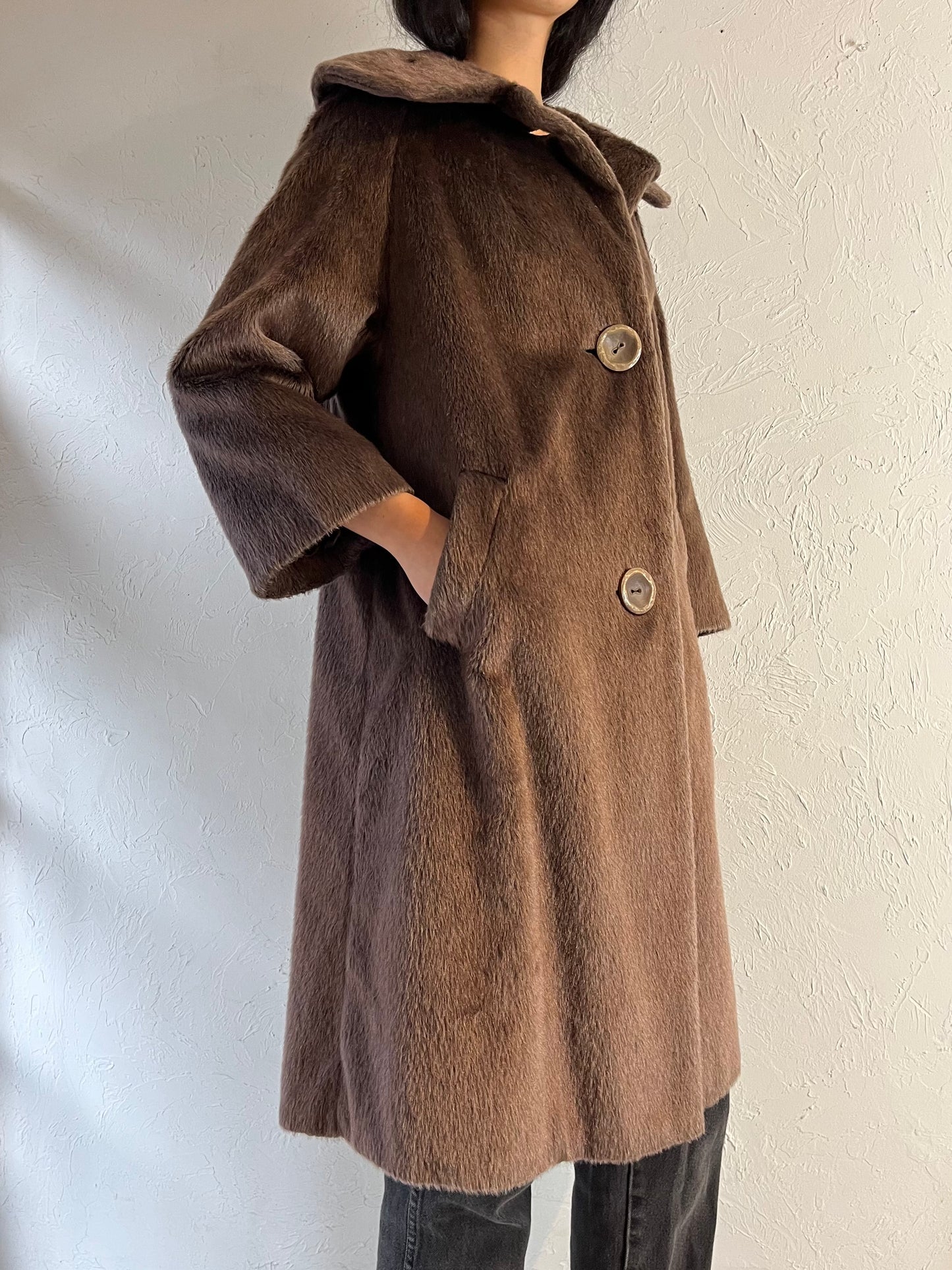 80s 'Brazotta' Brown Faux Fur Coat / Medium
