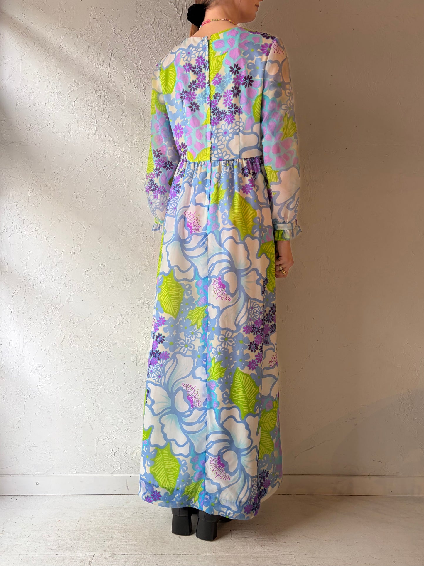 70s 'Darina' Floral Maxi Dress / Medium
