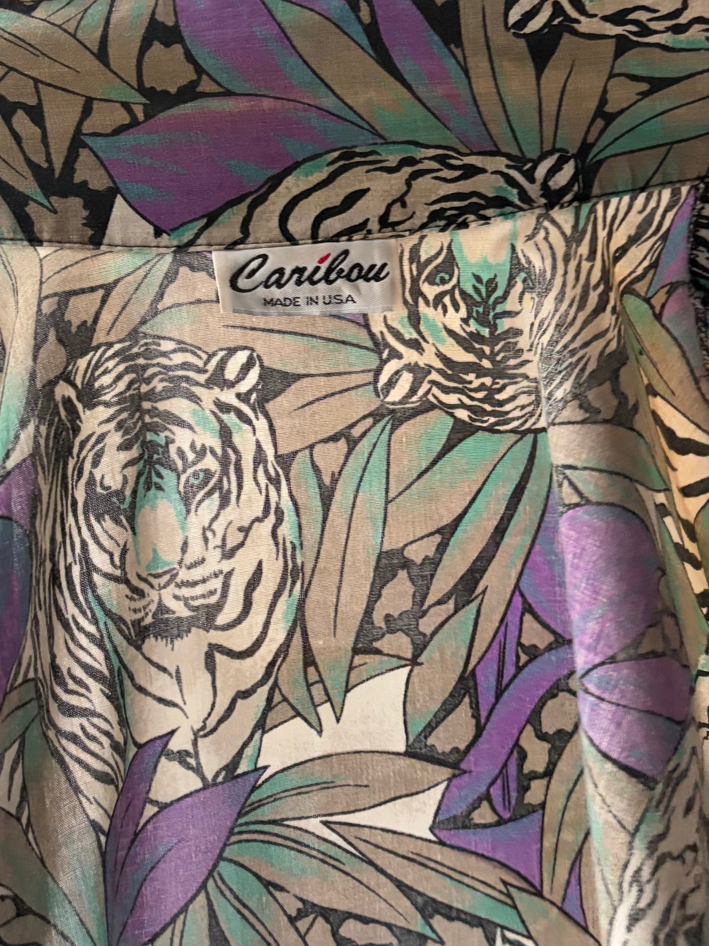 90s 'Caribou' Tiger Print Shirt / Medium