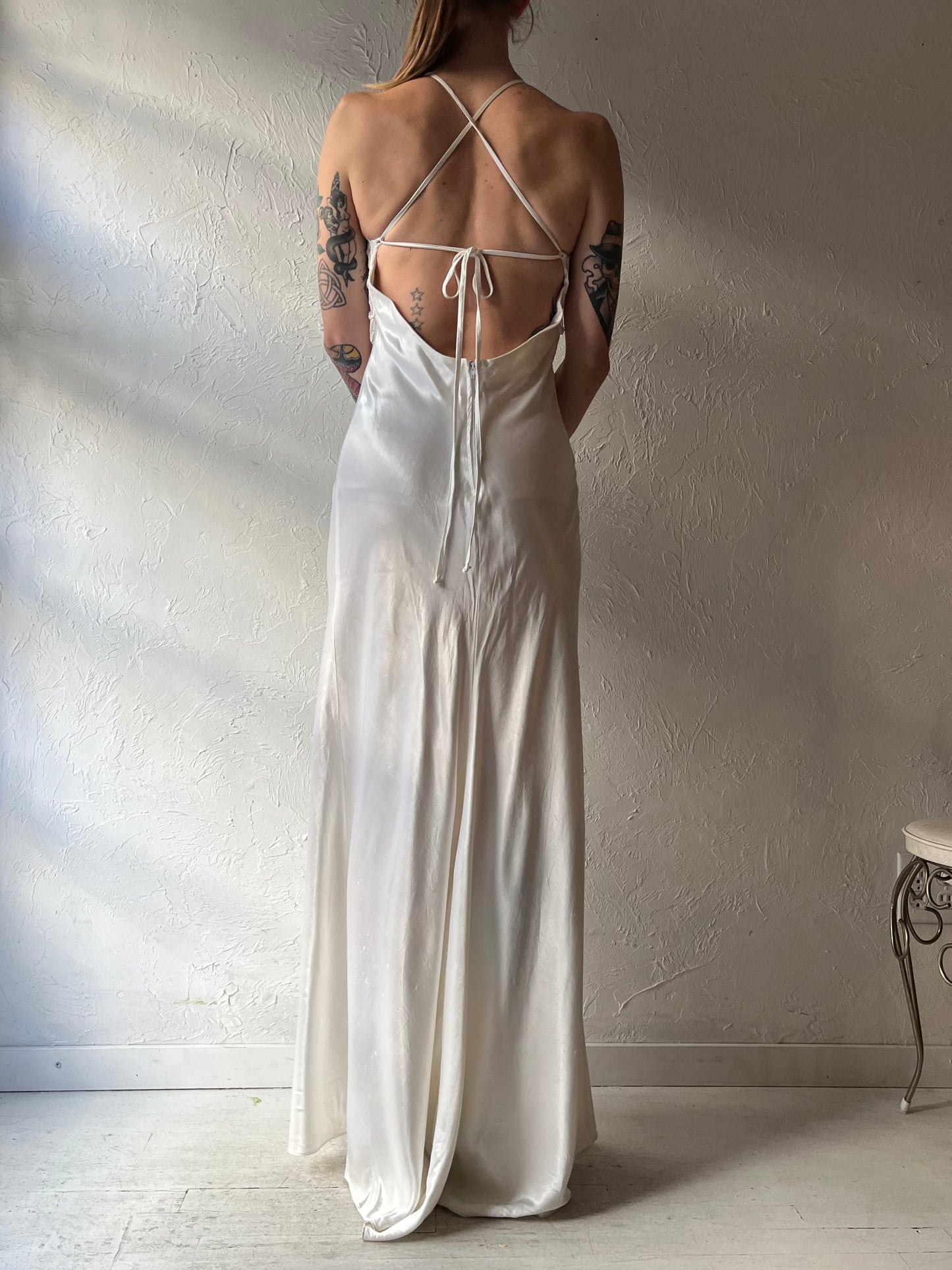 90s 'Zum Zum' Formal White Maxi Dress / Small / Medium