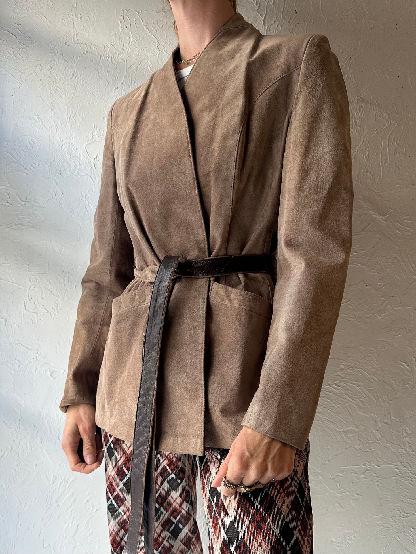 70s 'Sunshine' Beige Suede Leather Jacket / Small