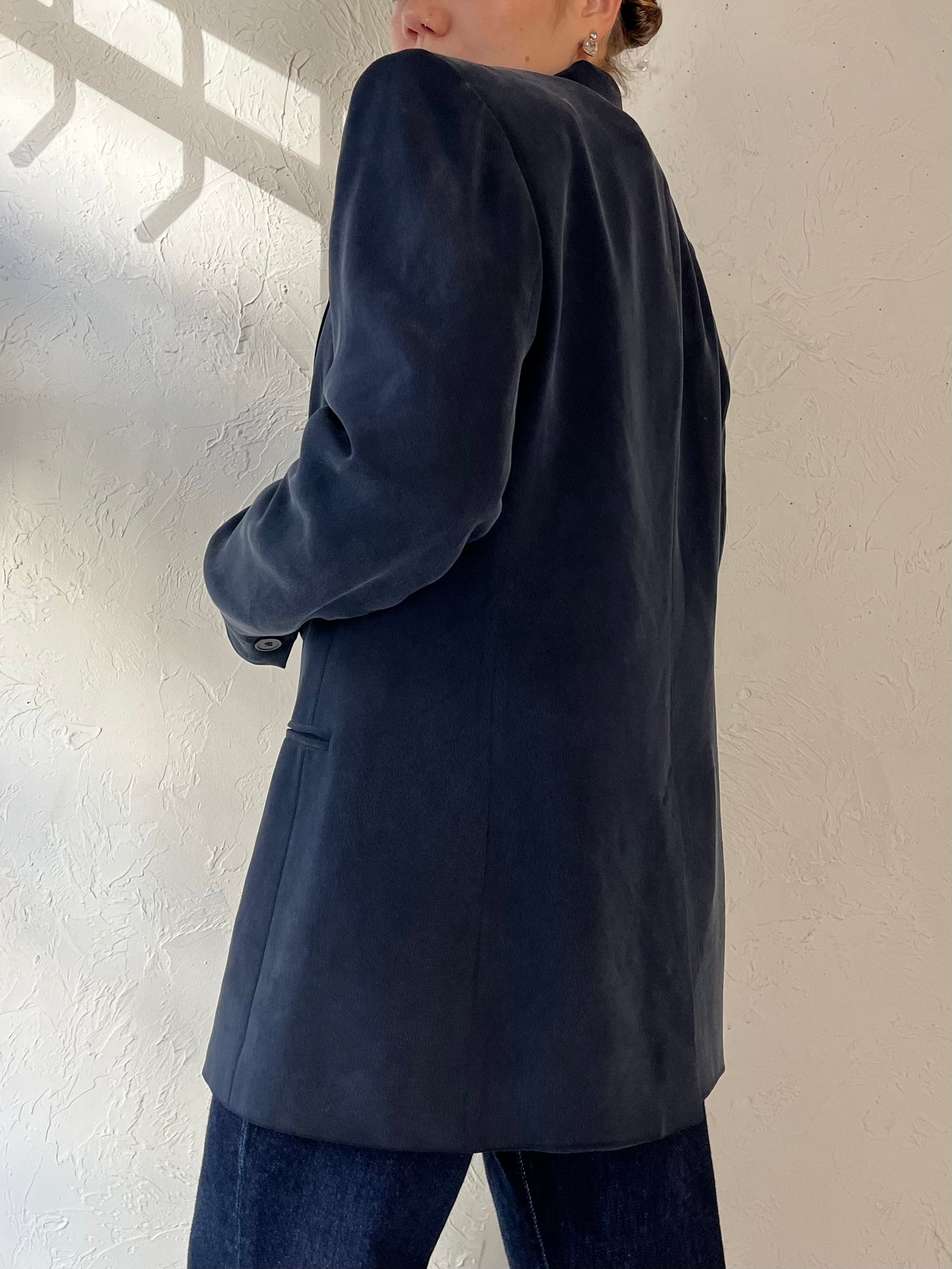 90s ‘Jones New York’ Navy Blue Silk Blazer / Medium