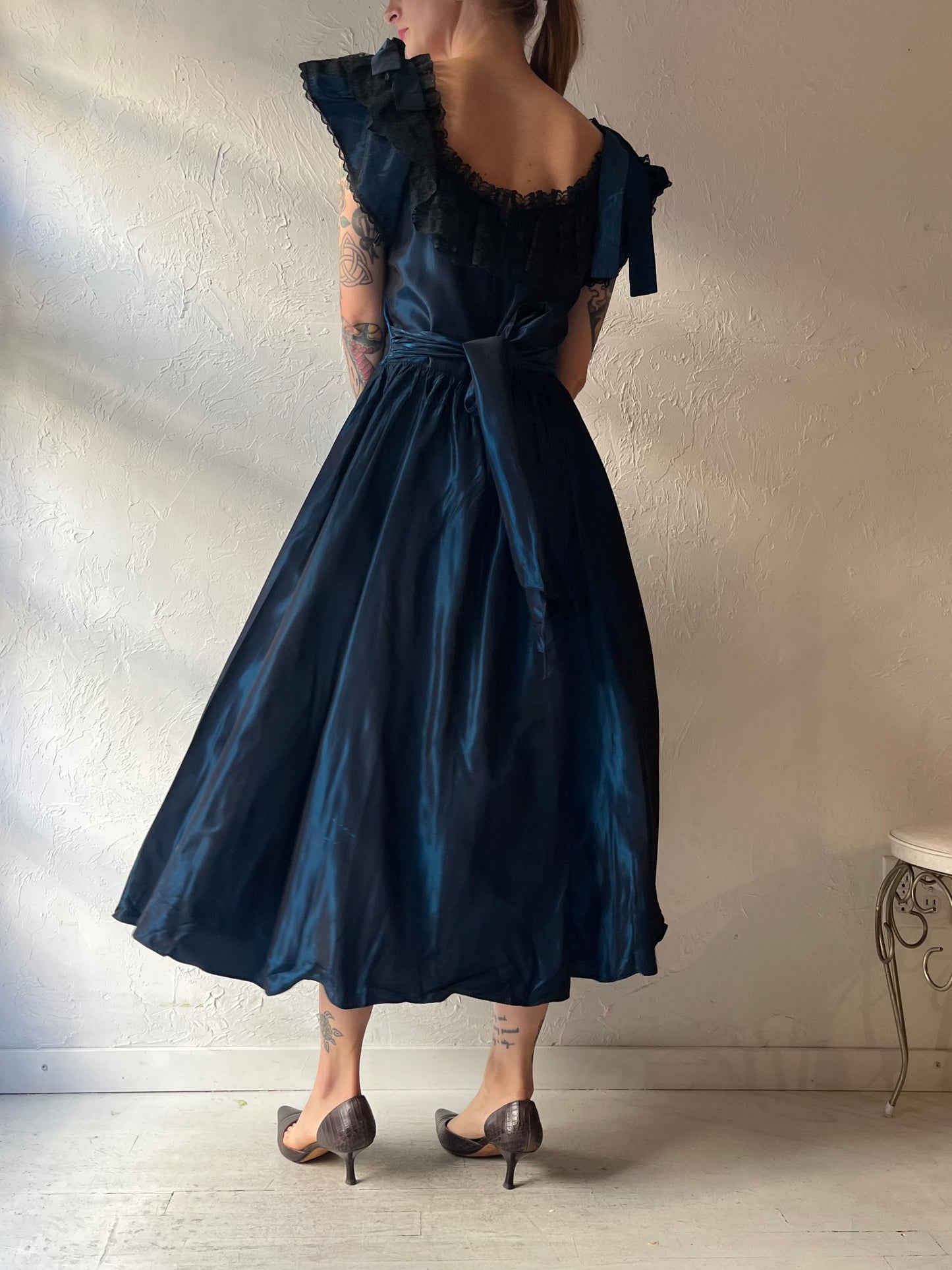 80s 'Gunne Sax' Midnight Blue Formal Midi Dress / Medium