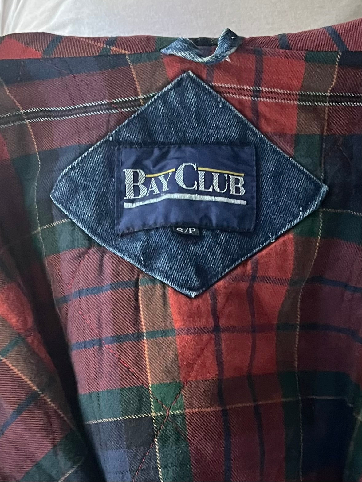 90s 'Bay Club' Plaid Lined Hooded Denim Bomber Jacket / Small