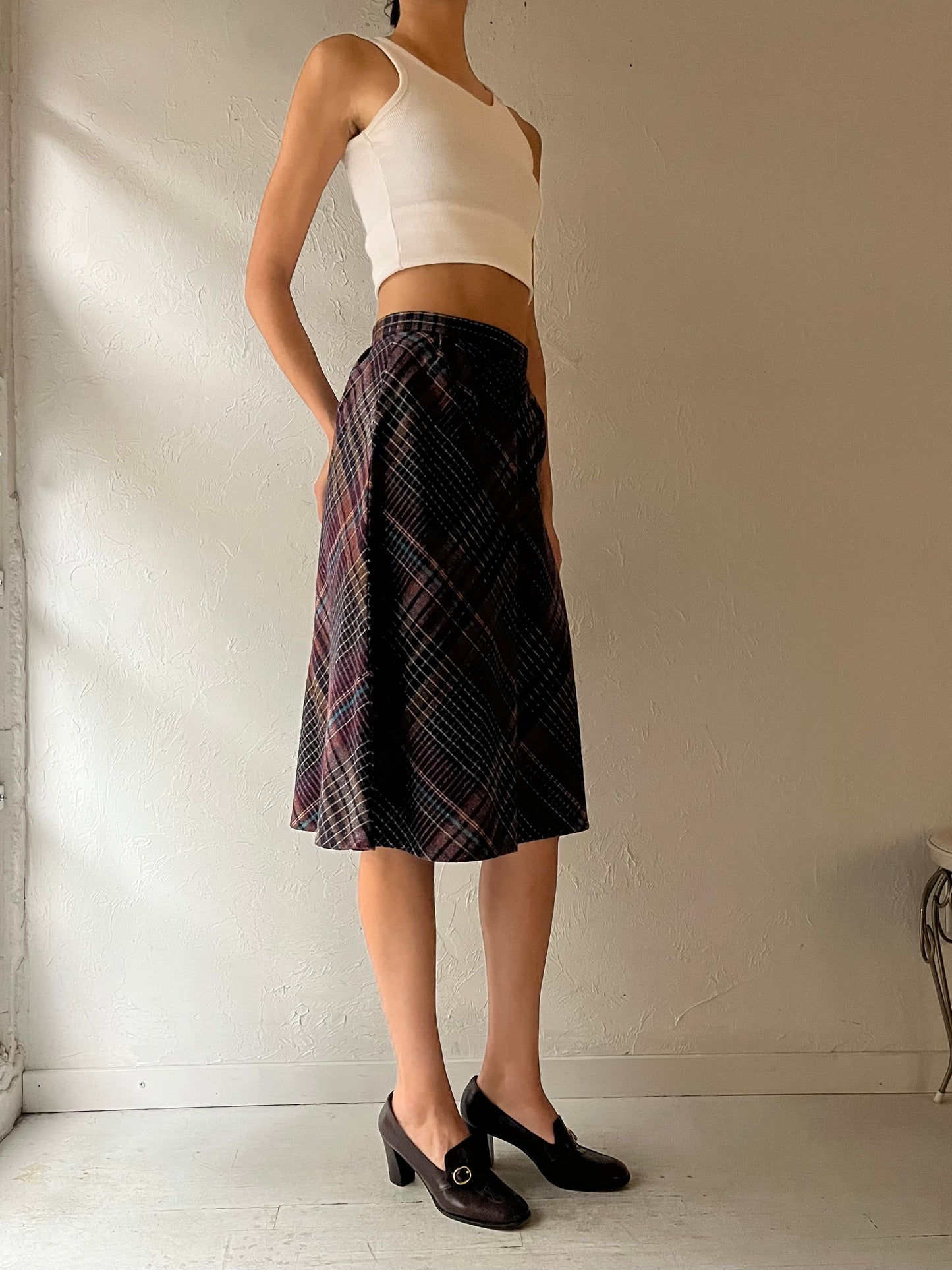 Vintage Plaid Wool Skirt / Small