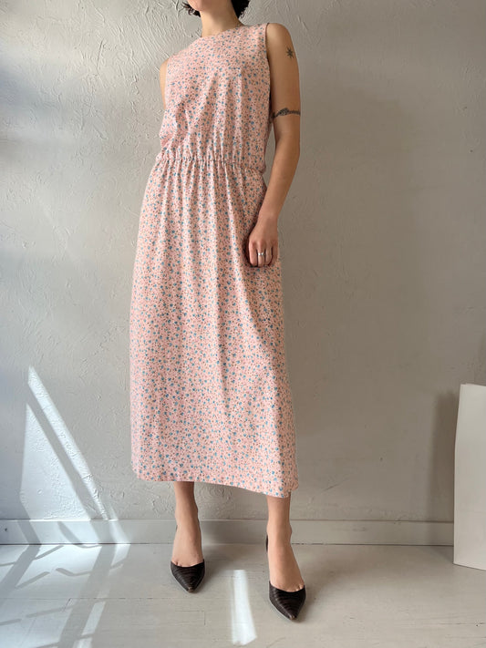90s Pink Floral Thick Cotton Dress / Medium