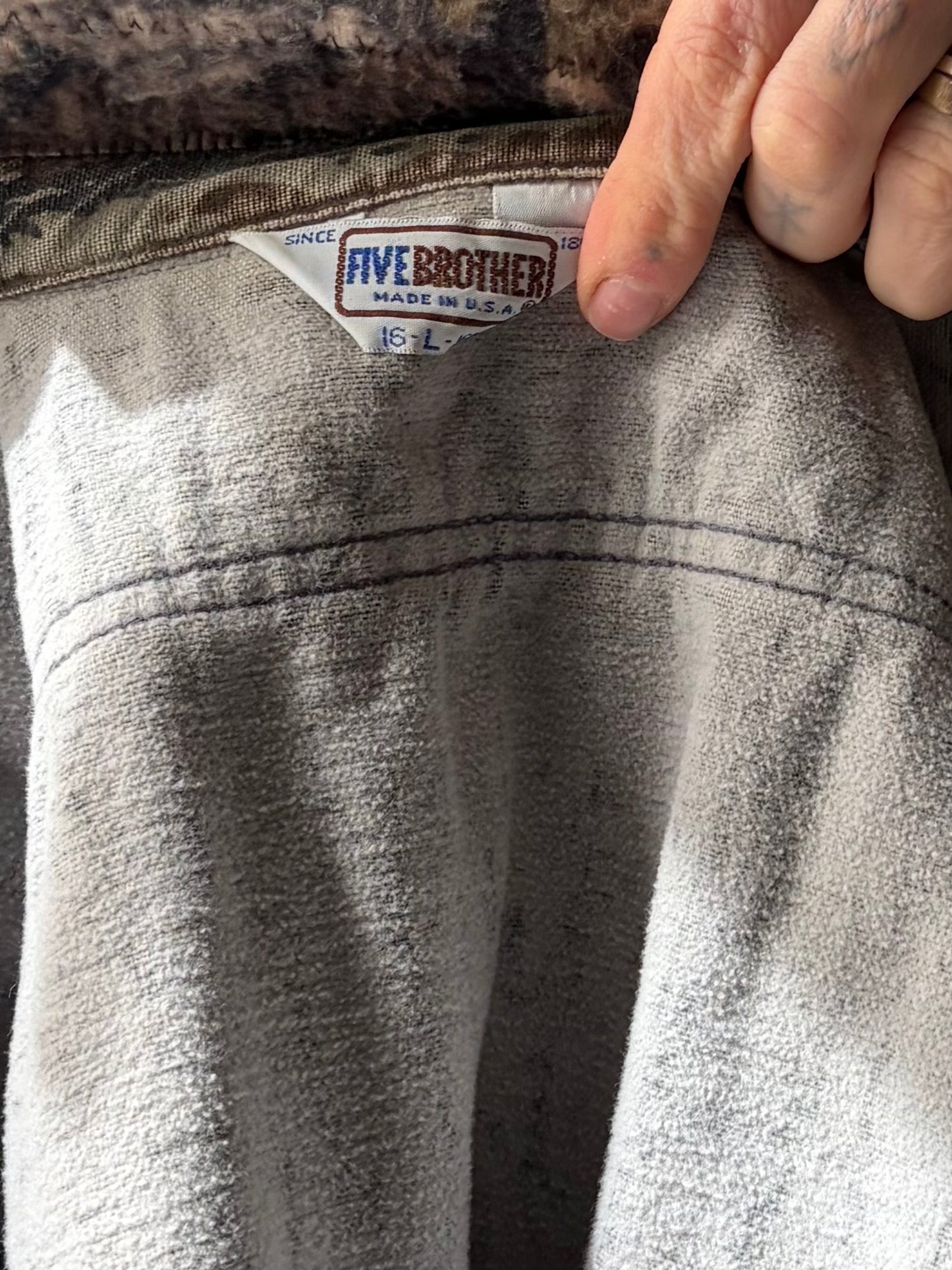 80s 'Five Brothers' Vintage Camo Cotton Flannel Hunting Shirt / Large