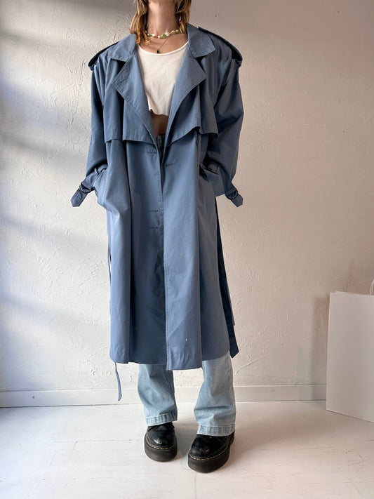 90s 'Collection Elegante' Blue Trench Coat / Large