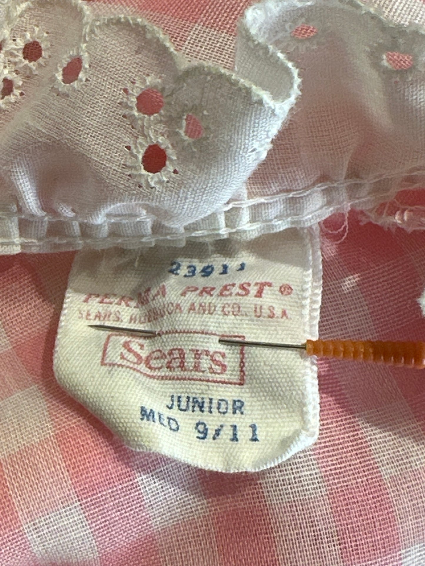 70s 'Sears' Pink Gingham Maxi Dress / XS