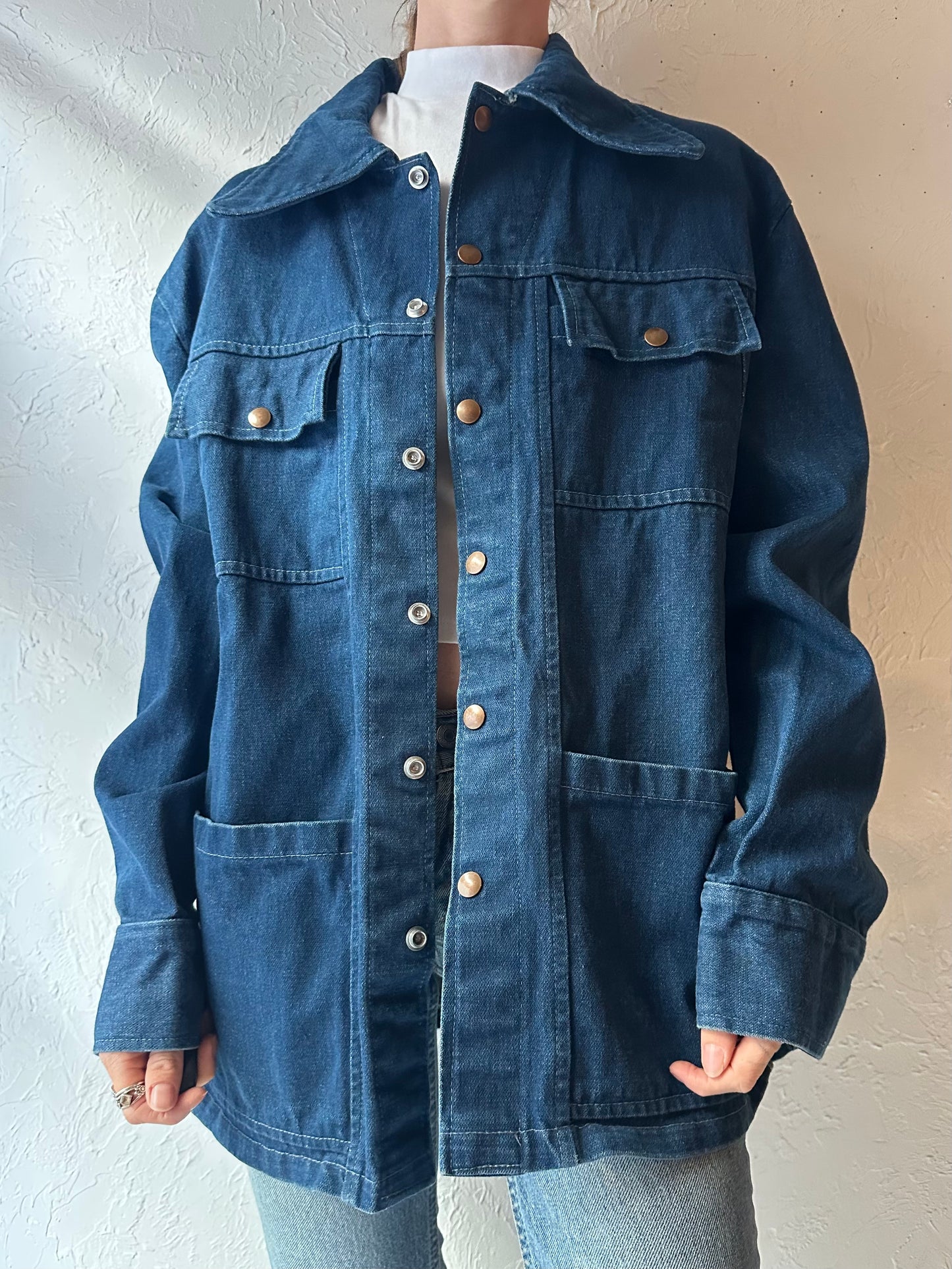 70s Denim Workwear Chore Jacket / Large