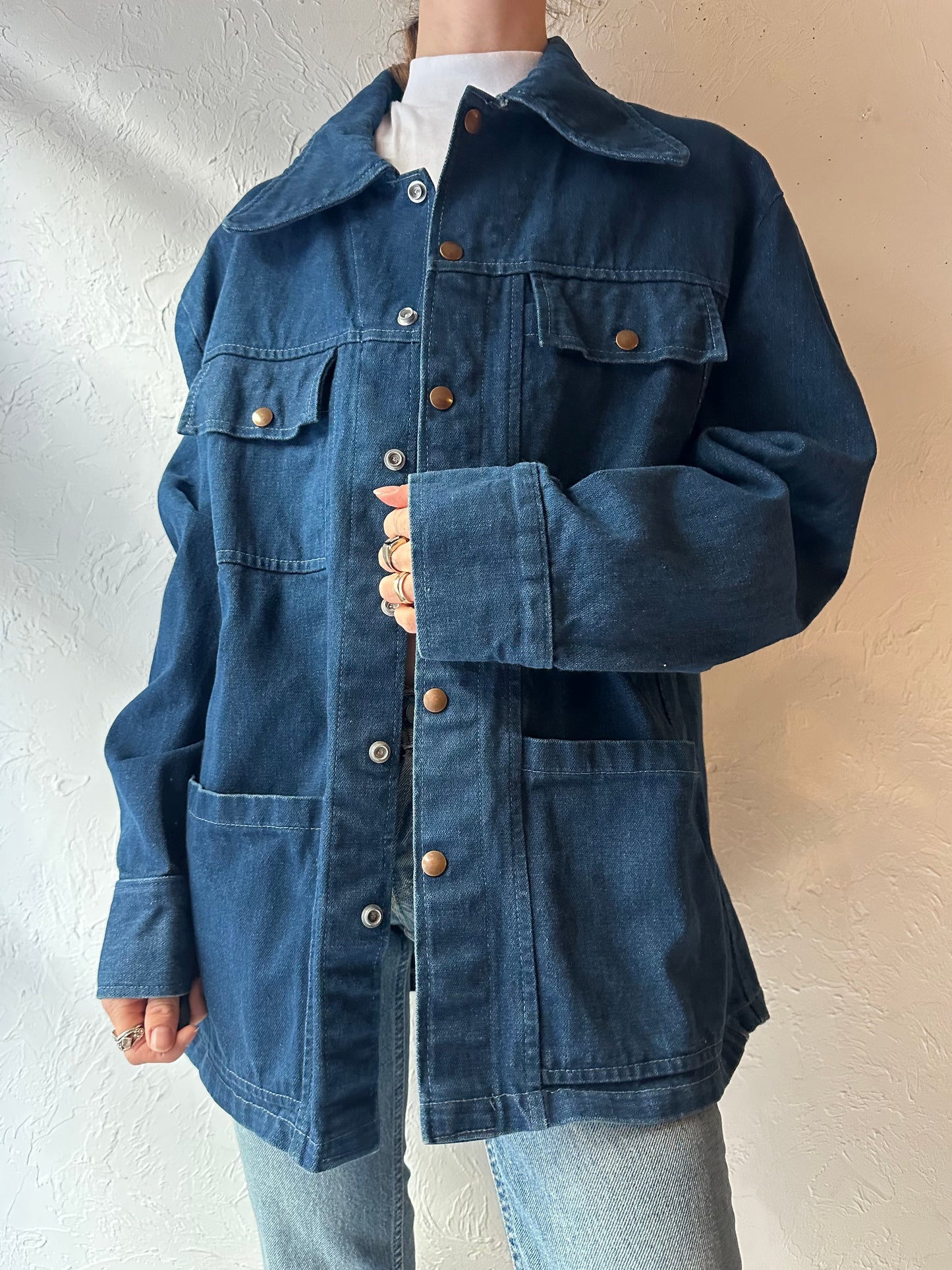 70s Denim Workwear Chore Jacket / Large