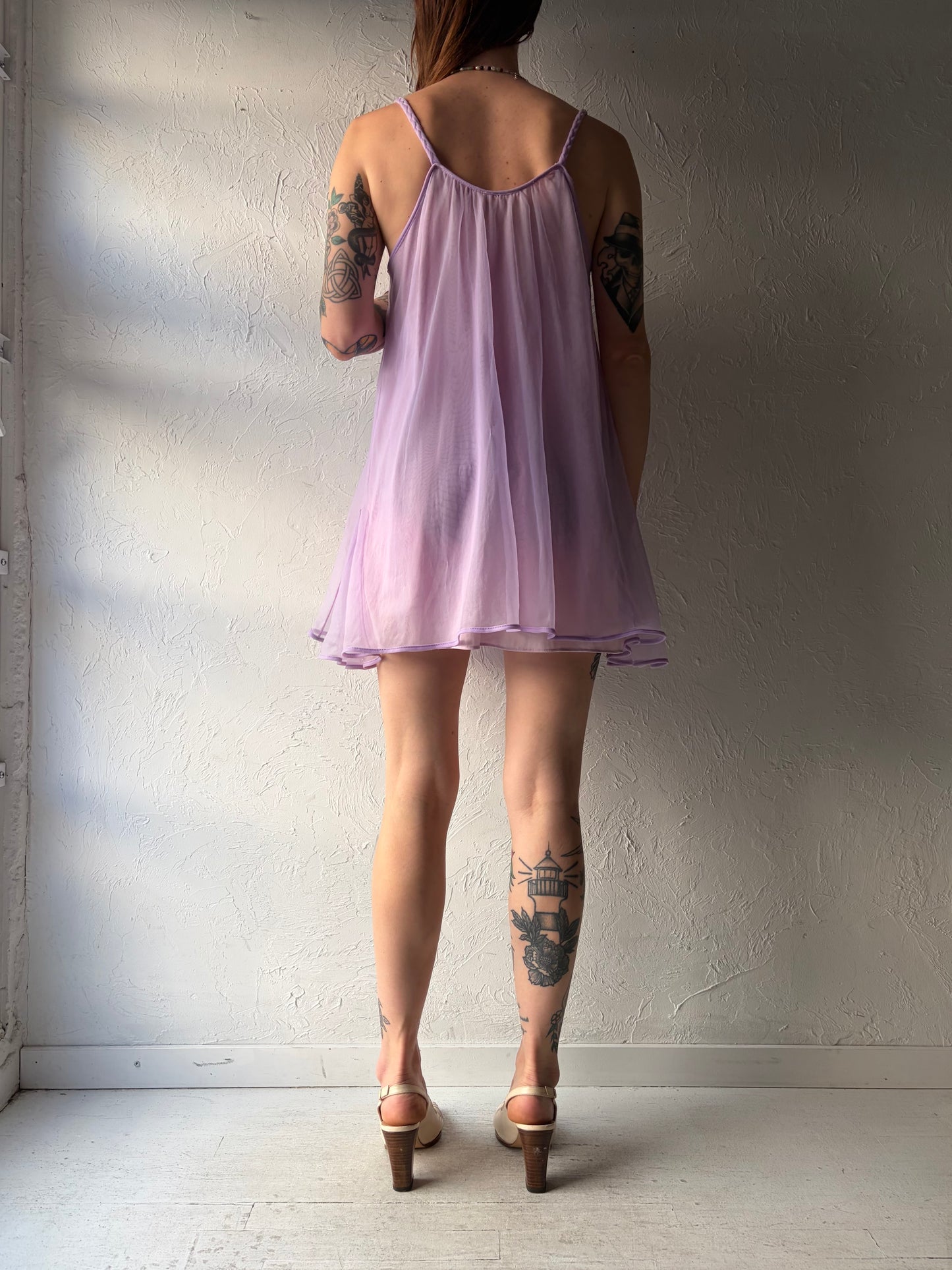 Vintage Purple Mesh Romantic Baby Doll Dress / Small