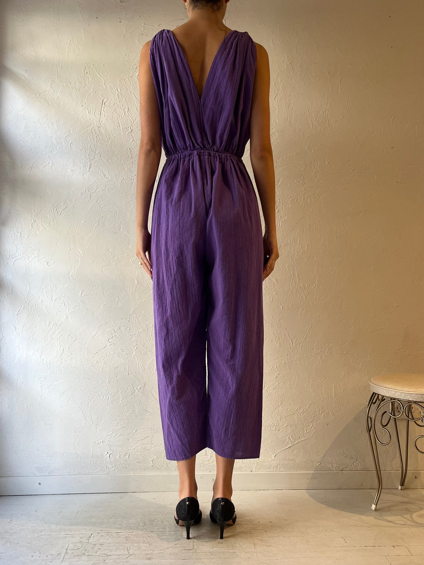 Vintage Purple Crinkle Jumpsuit / Small