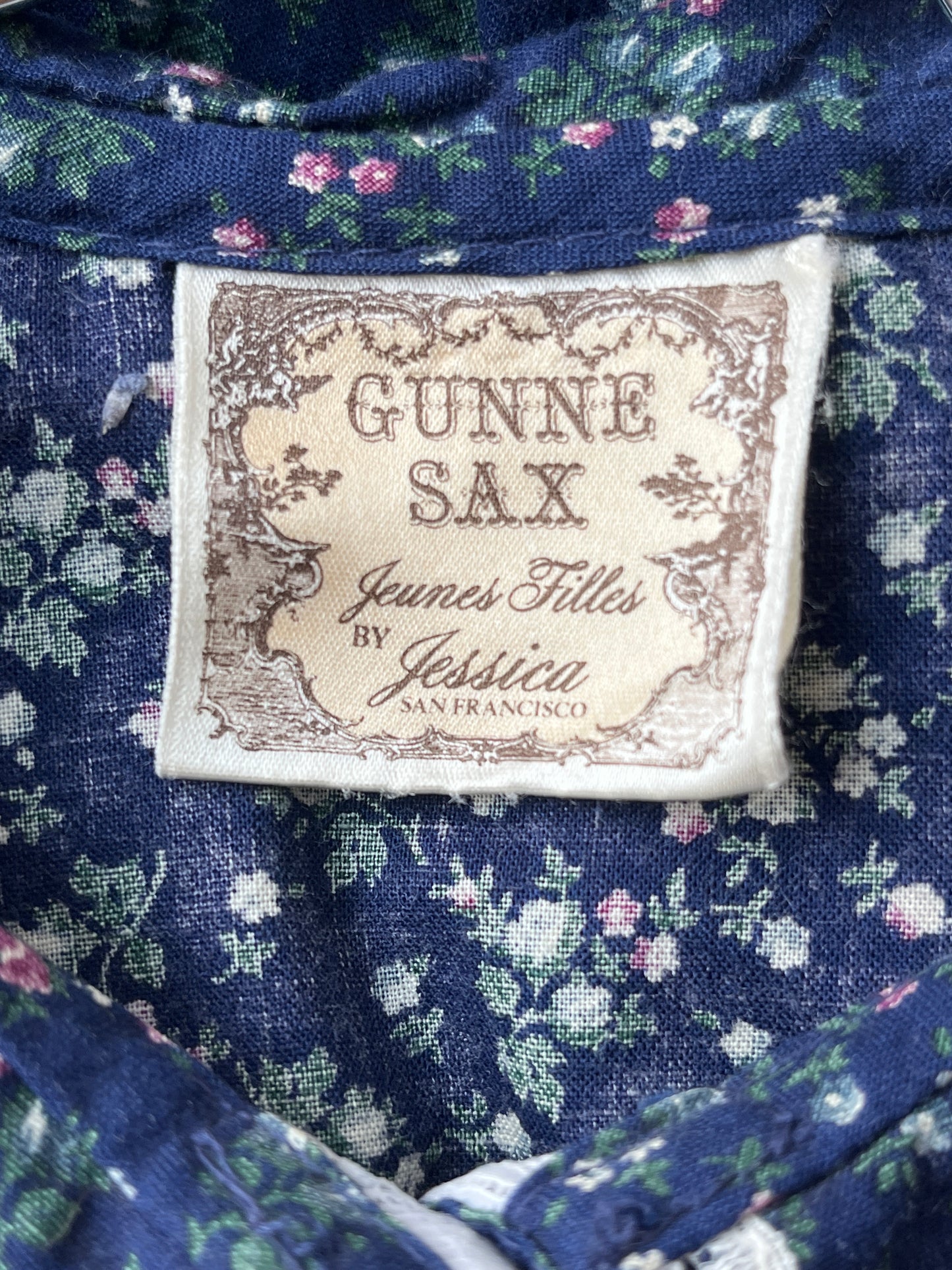 70’s ‘Gunne Sax’ Navy Floral Long Sleeve Kid Dress / 10