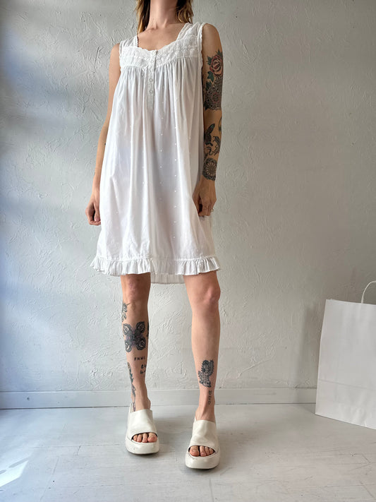 90s 'Charter Club' White Cotton Mini Dress / Medium