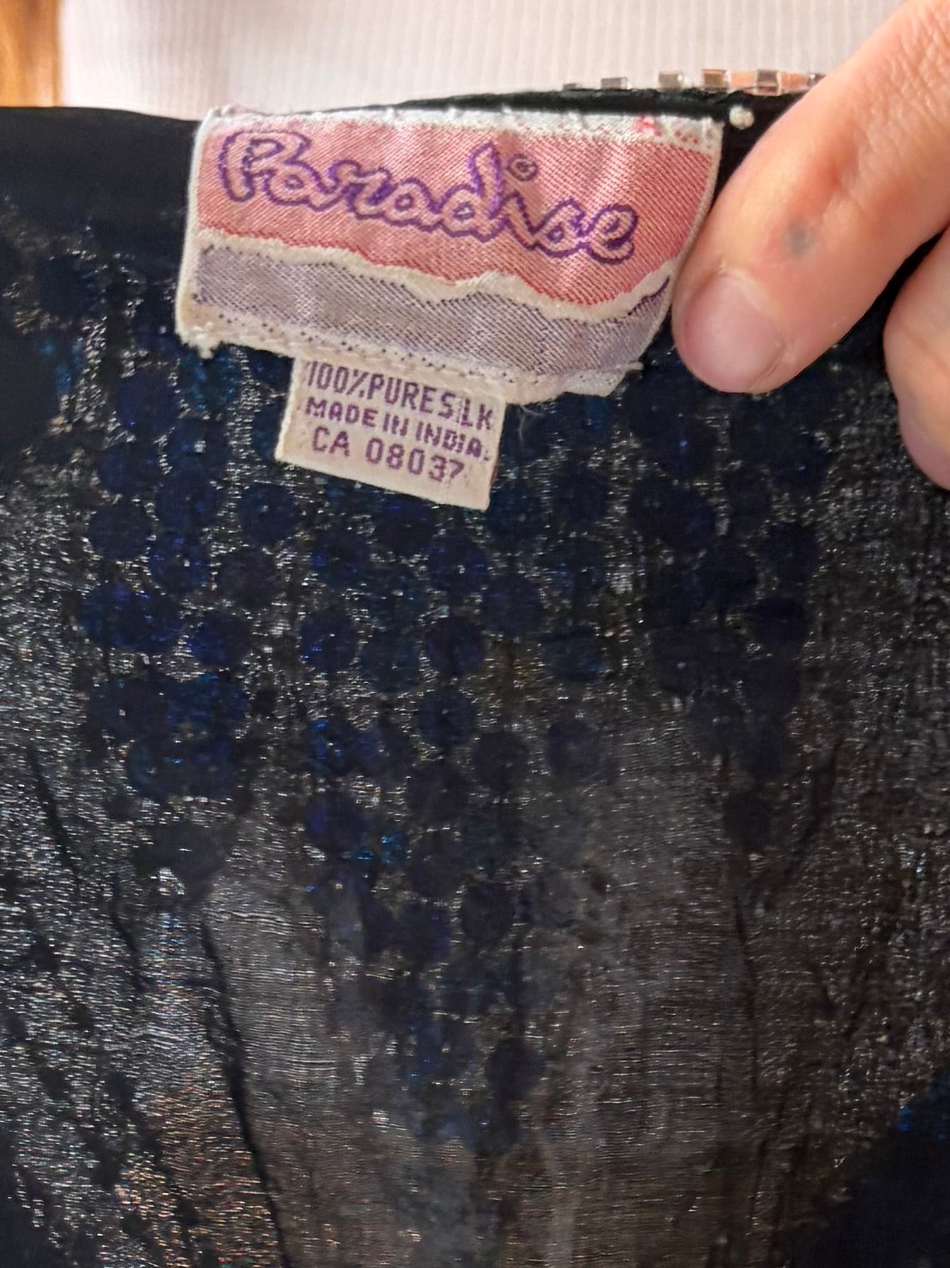 90s 'Paradise' Blue Butterfly Sequin Vintage Boho Festival Retro Y2K Whimsical Top / Small