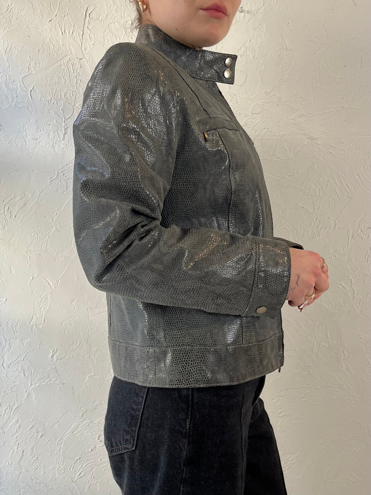 Y2K ‘Alfani’ Gray Leather Jacket / Small