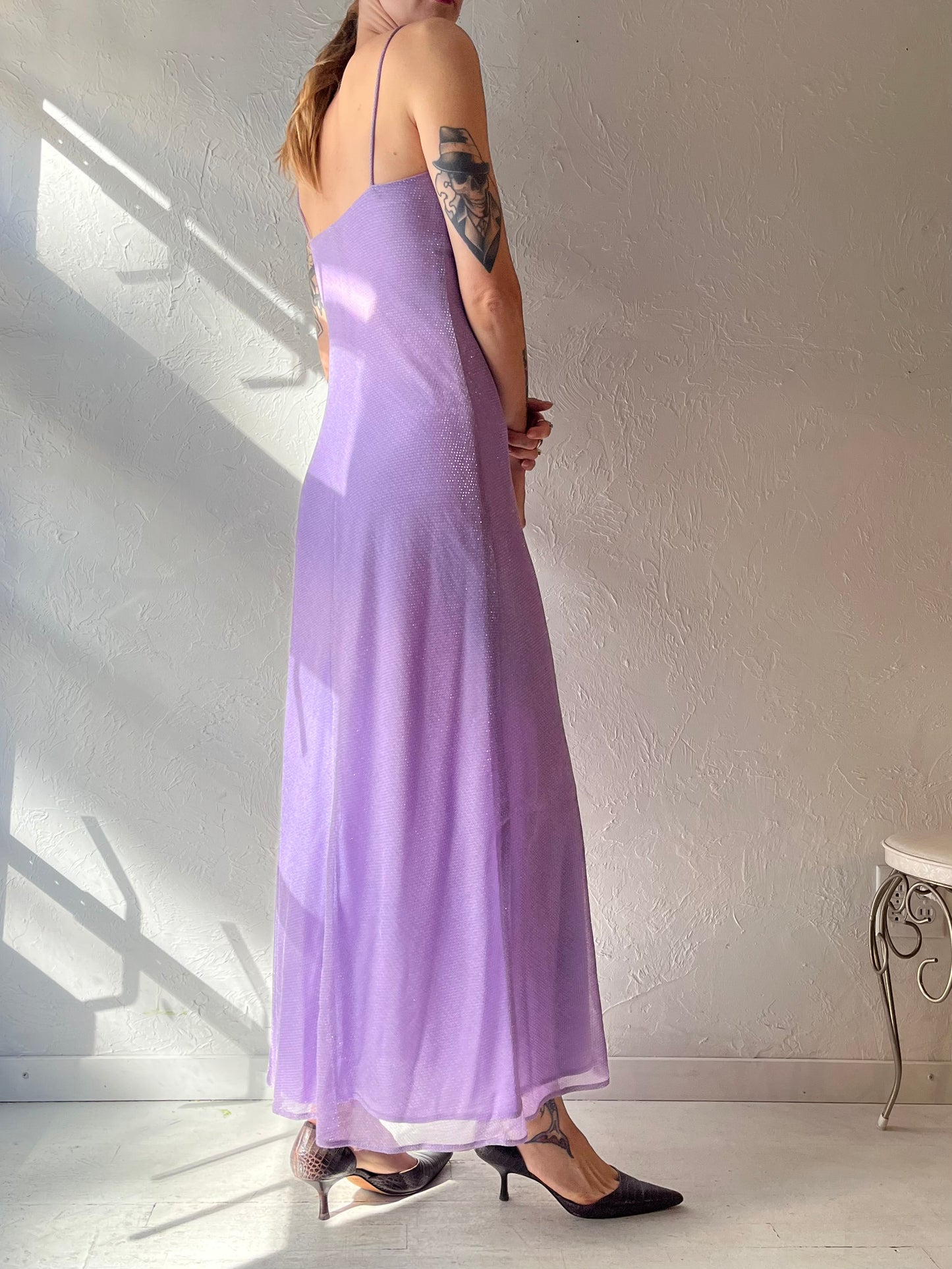 90s 'Be Smart' Formal Purple Maxi Dress / Small