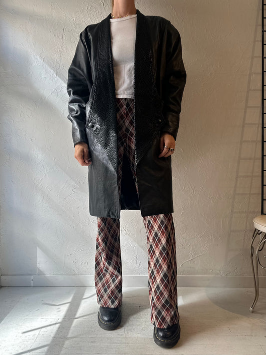 80s Black Leather Coat / Medium