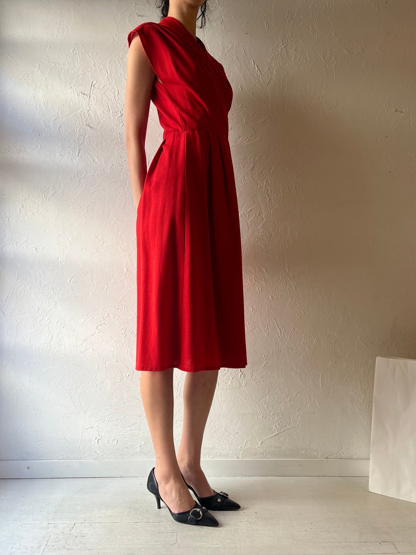 Vintage Handmade Red Midi Wrap Dress / Small