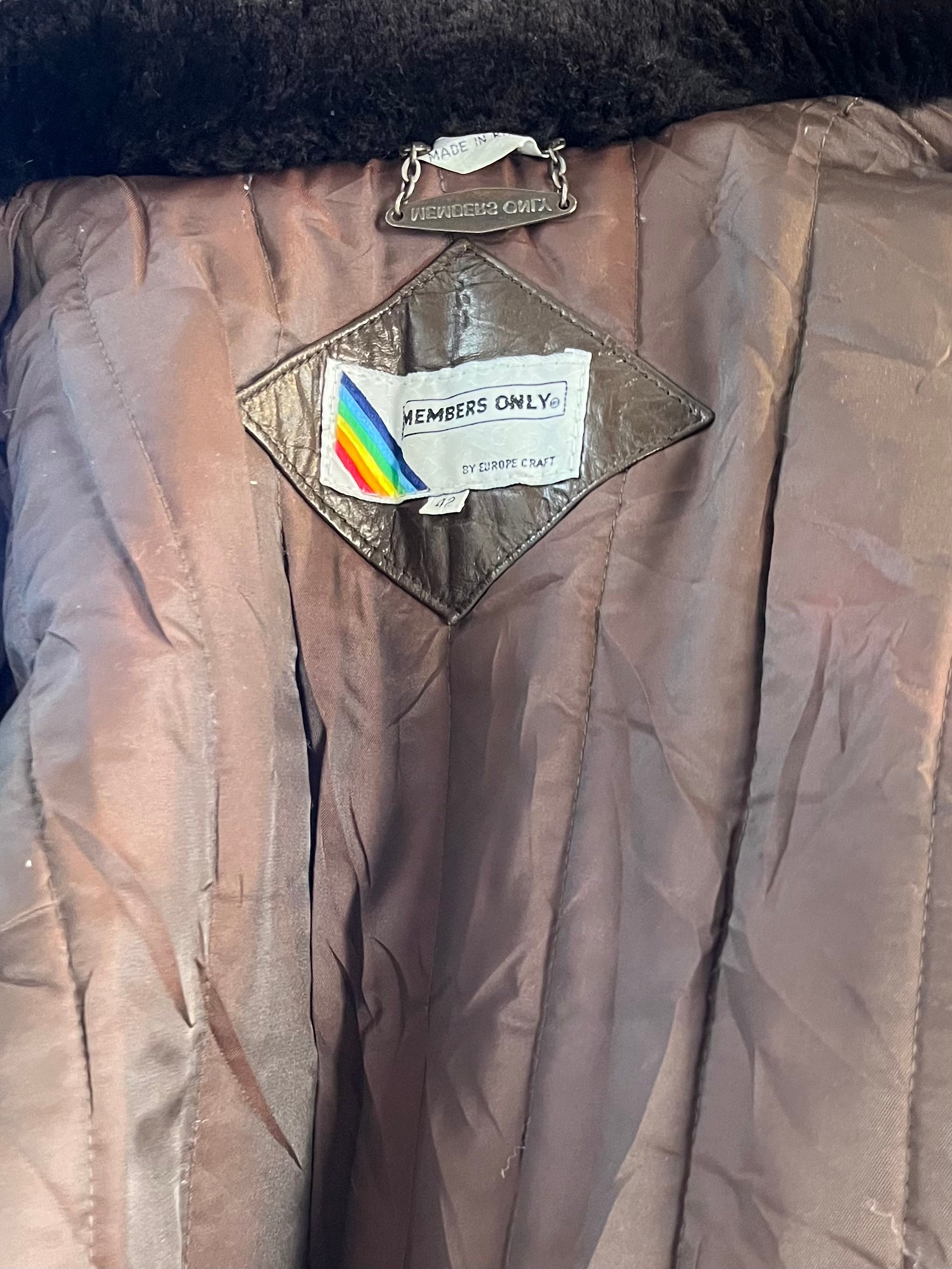 90s 'Members Only' Brown Leather Flight Jacket / Large