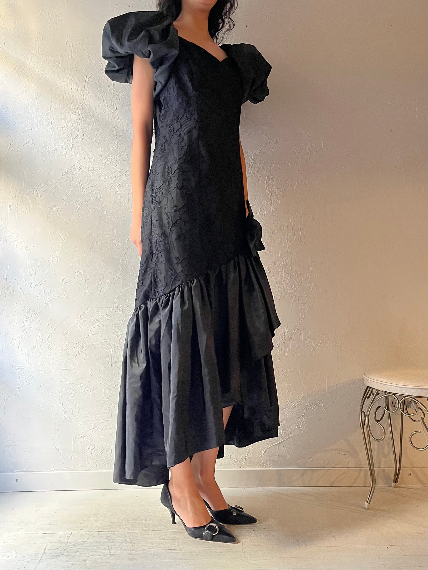 80s Black Less Evening Dress Dress / Large