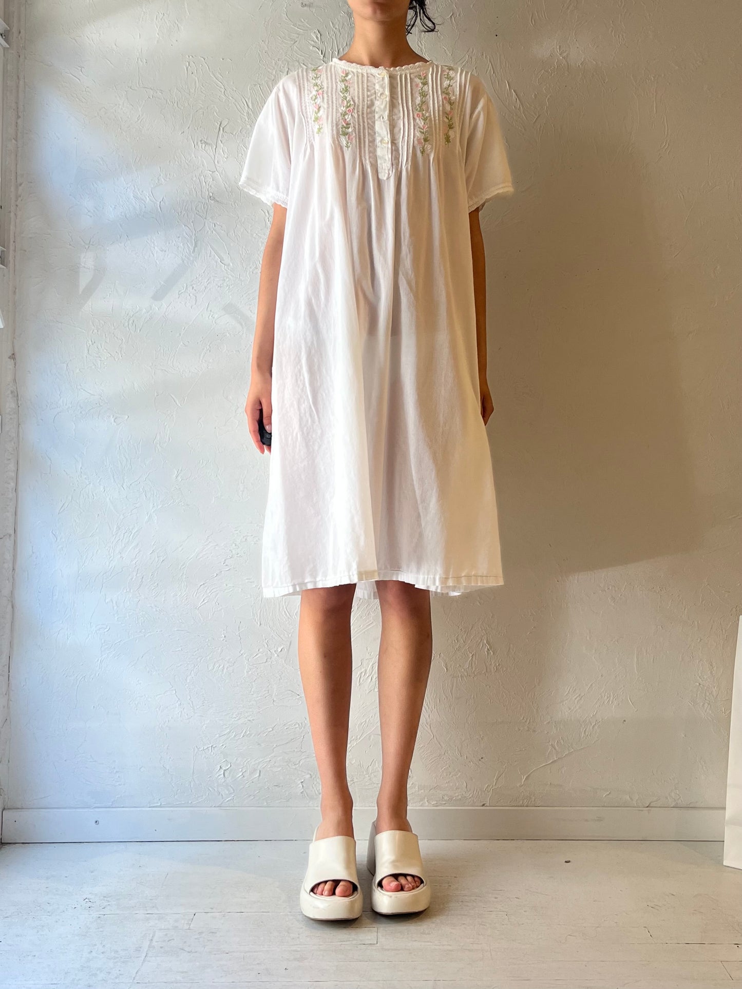 90s ‘Victorian Classics’ White Cotton Shirt Dress / XL
