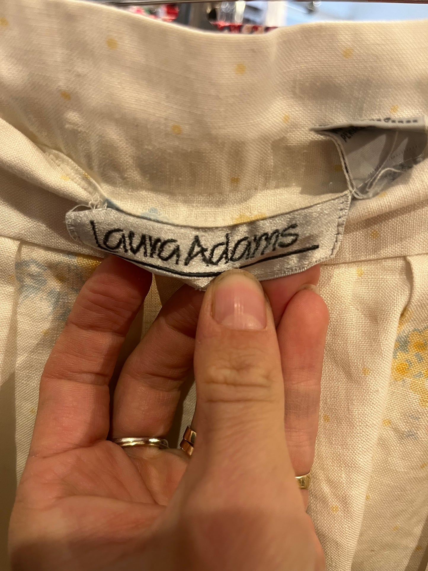 90s ‘Laura AdamS’ Linen Floral Print Midi Skirt / Small