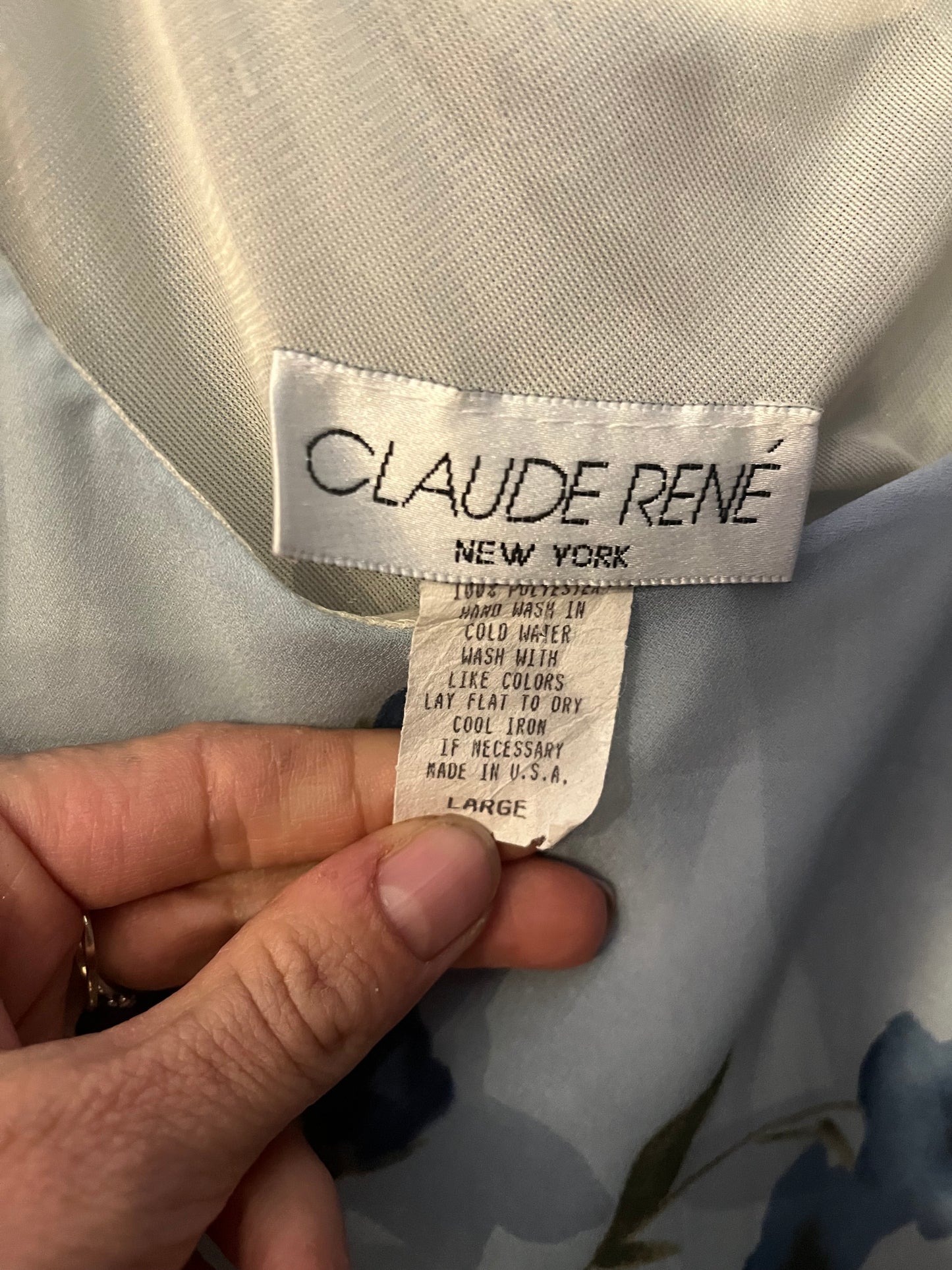 90s ‘Claude Rene’ Blue Floral Print Maxi Dress / Large