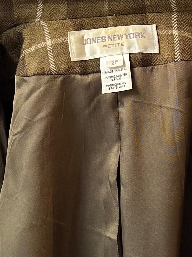 90s 'Jones New York' Green Wool Plaid Blazer Jacket / Small