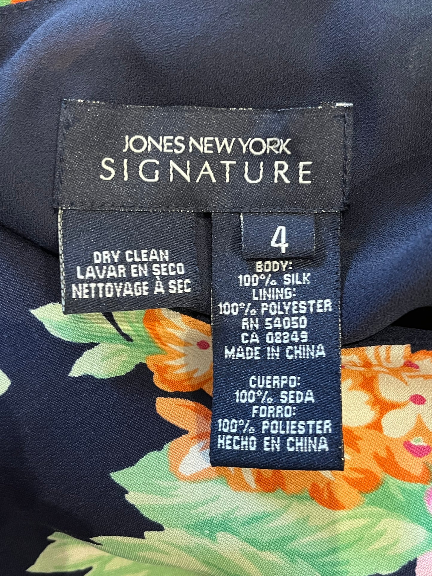 Y2K ‘Jones New York’ Navy Blue Floral Silk Maxi Skirt / Medium