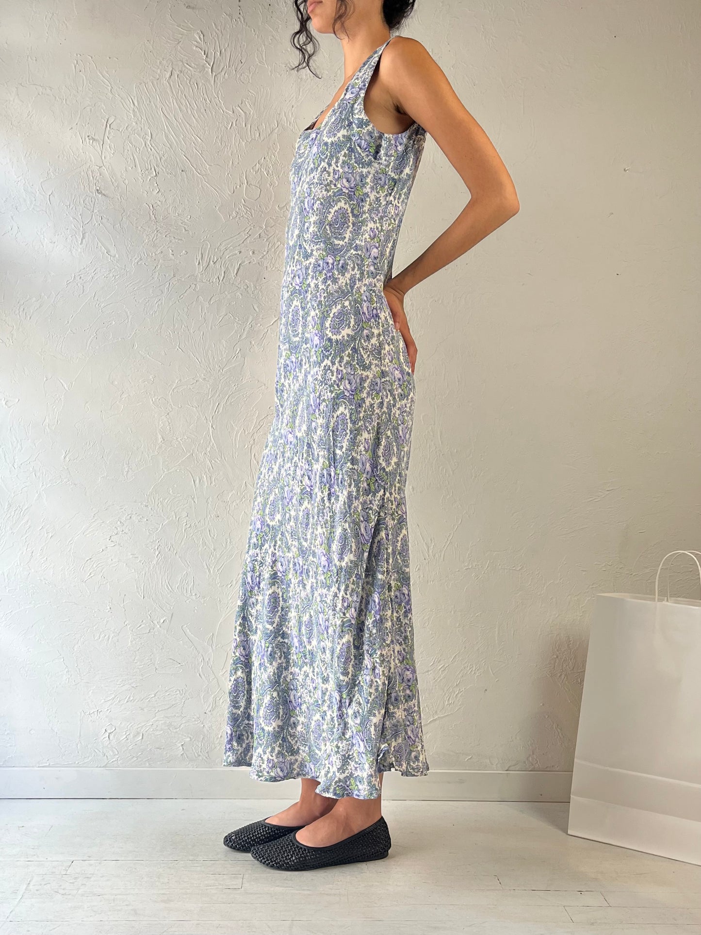 90s ‘April Cornell’ Blue Paisley Dress / XL