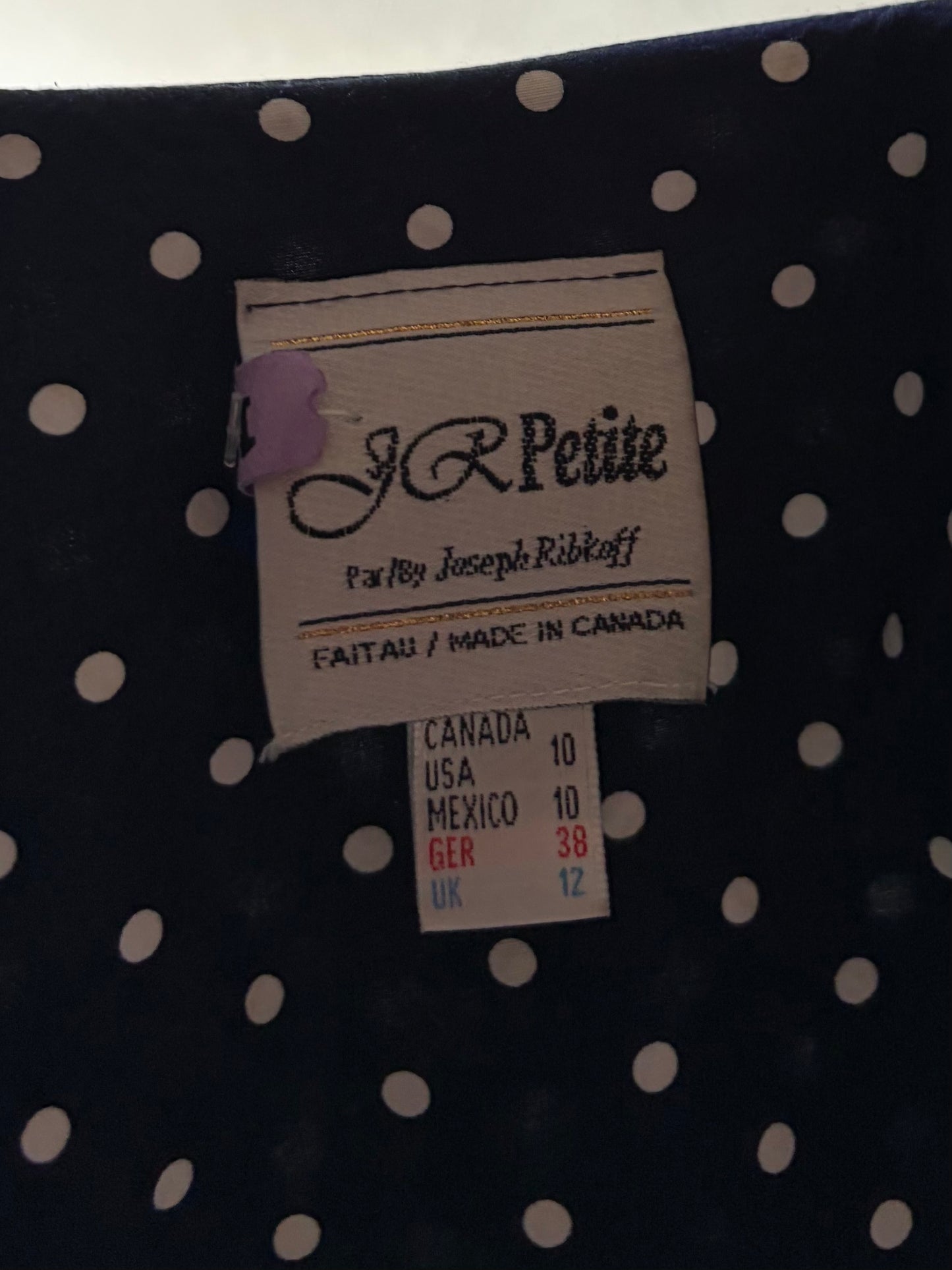 80s 'Joseph Ribkoff' Collared Polka Dot Retro Dress / Medium