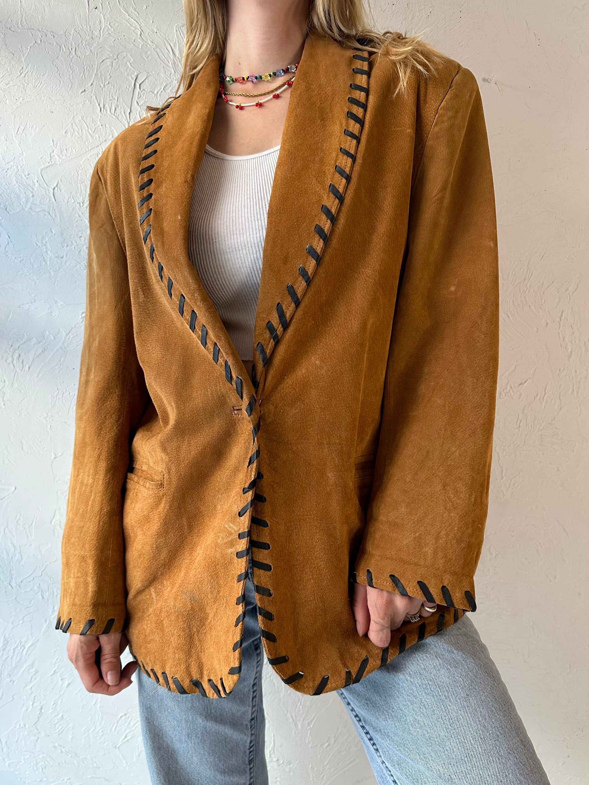 80s 'Dalmys' Oversized Suede Jacket / Large