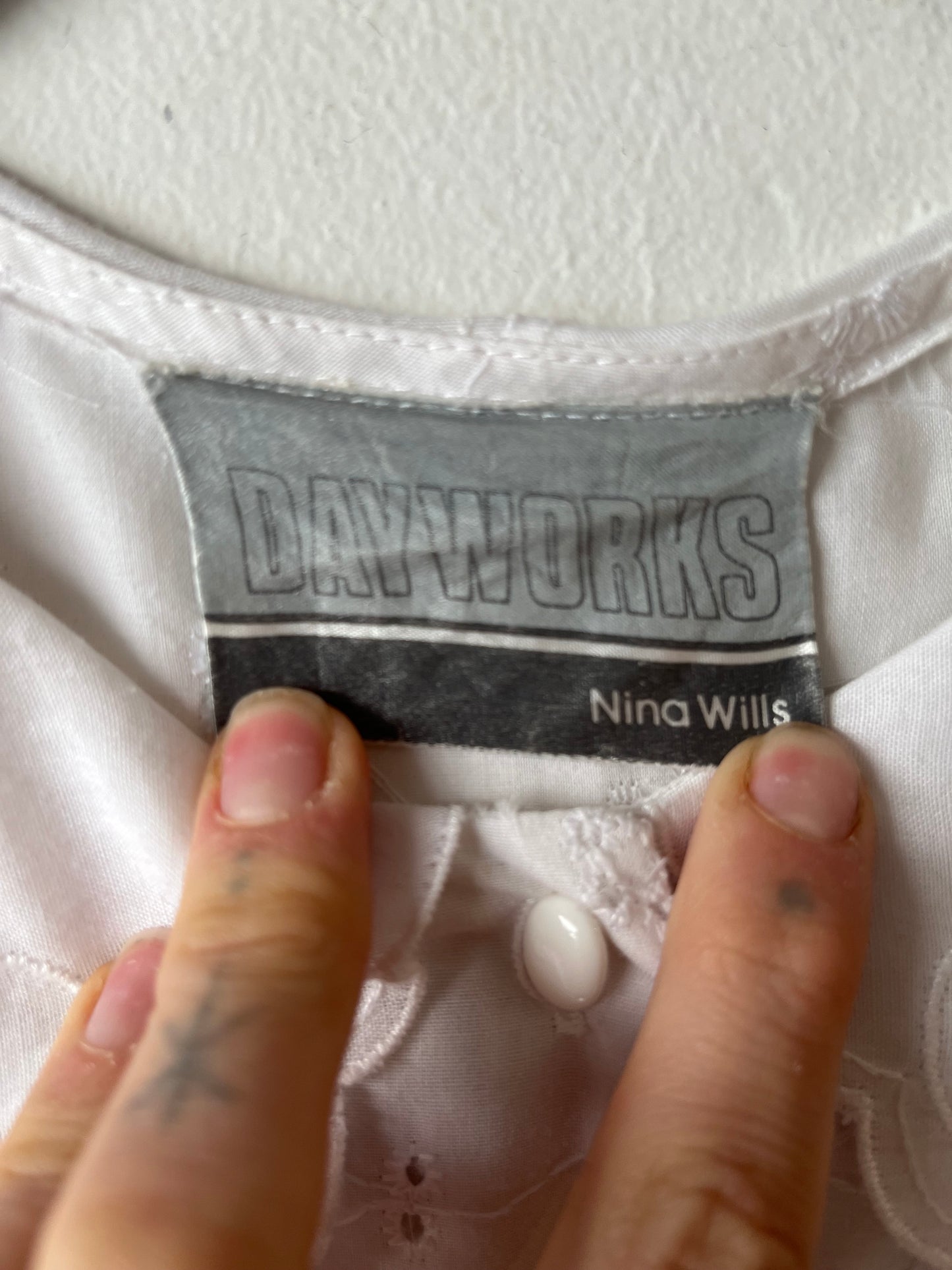 80s ‘Dayworks’ White Eyelet Midi Dress / Medium
