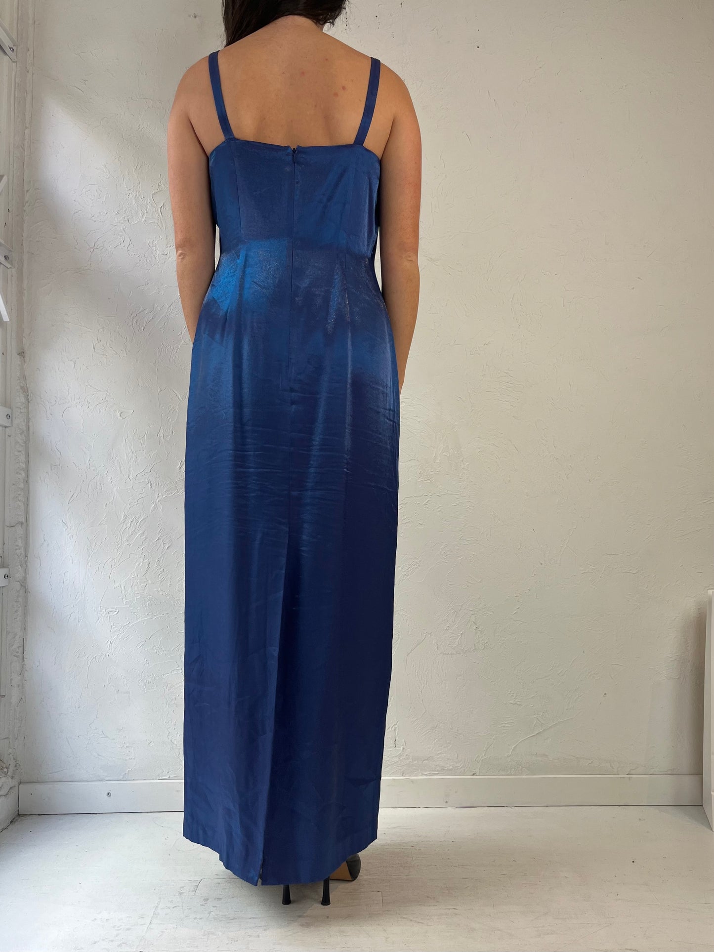 90s 'Alex' Blue Sleeveless Evening Dress / Medium