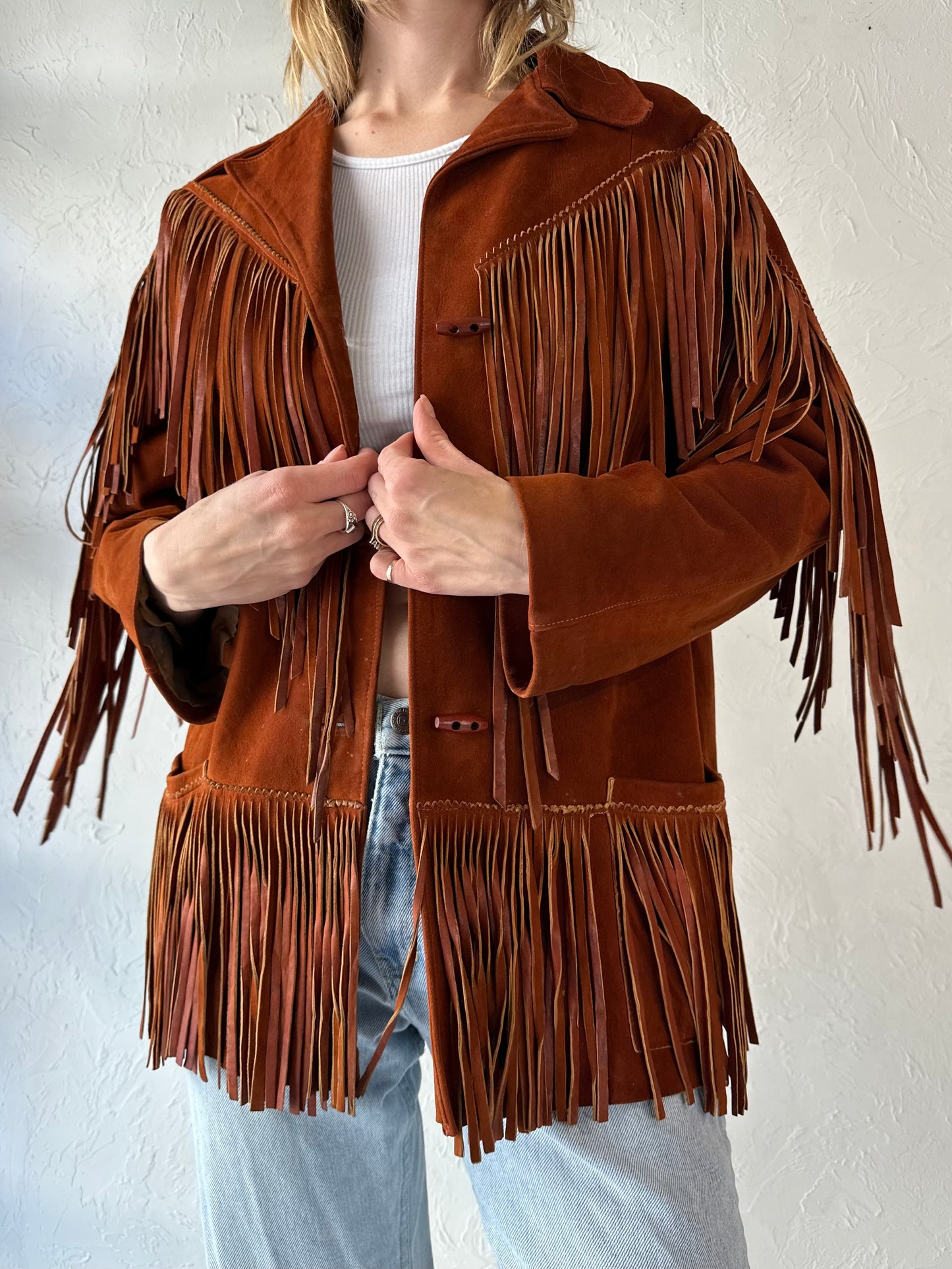 70s 'Cherokee Togs' Soft Suede Fringe Western Jacket / Medium