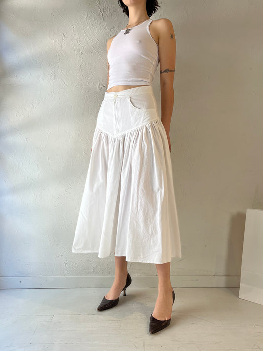 Vintage White Western Midi Skirt / Medium