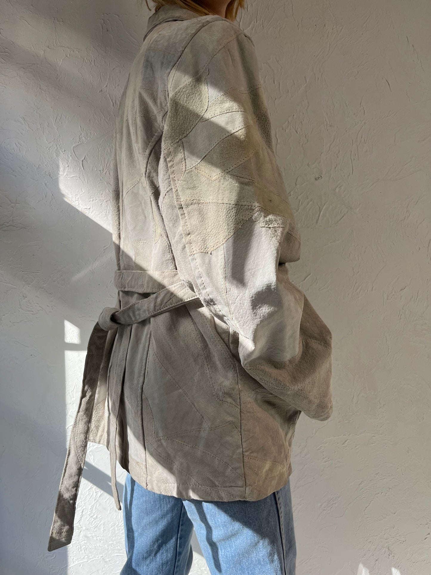 Y2K 'Leather Works' Cream Patchwork Suede Jacket / Large