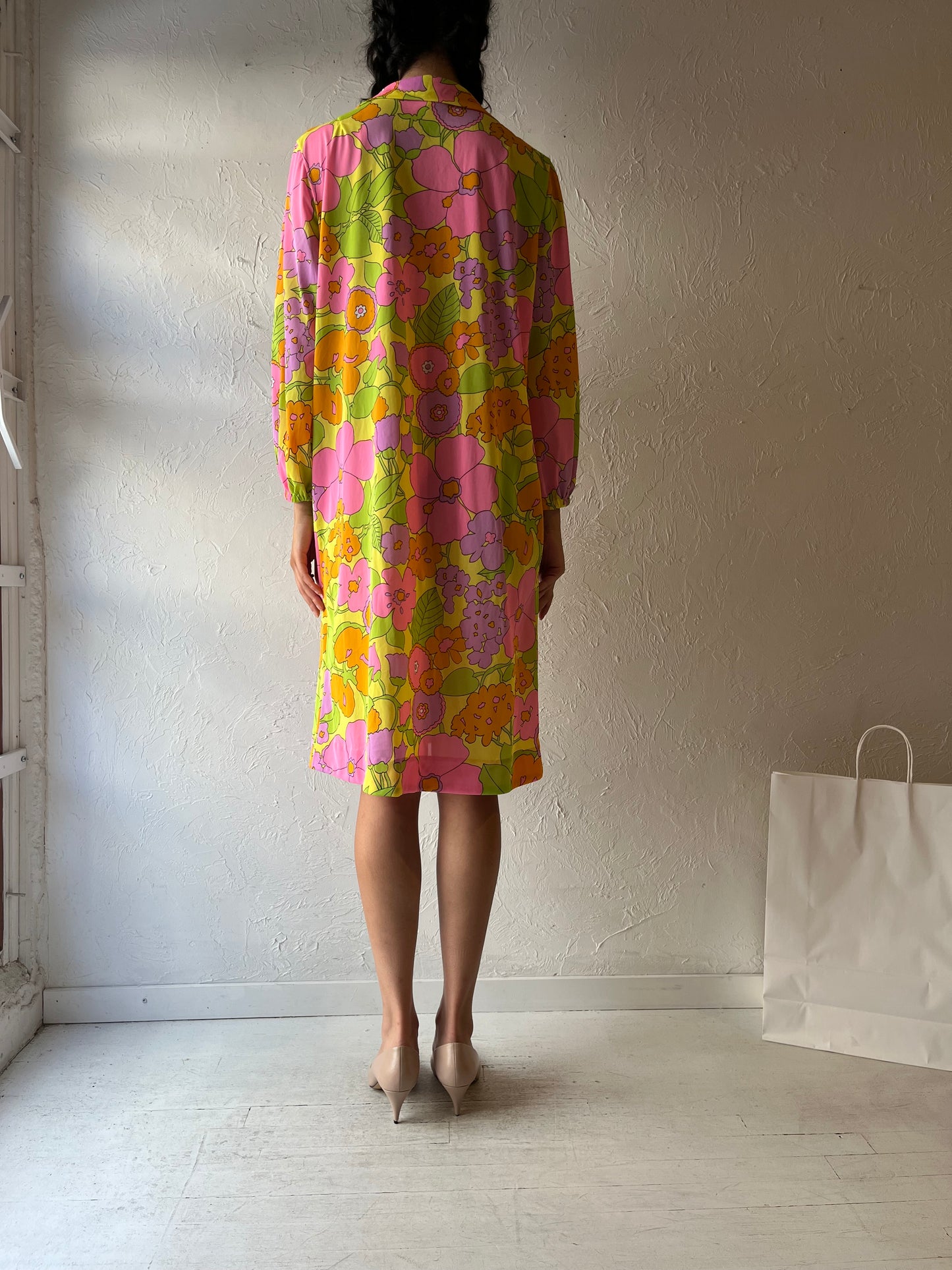 70s ‘Le Voys’ Retro Long Sleeve Shirt Dress / Medium