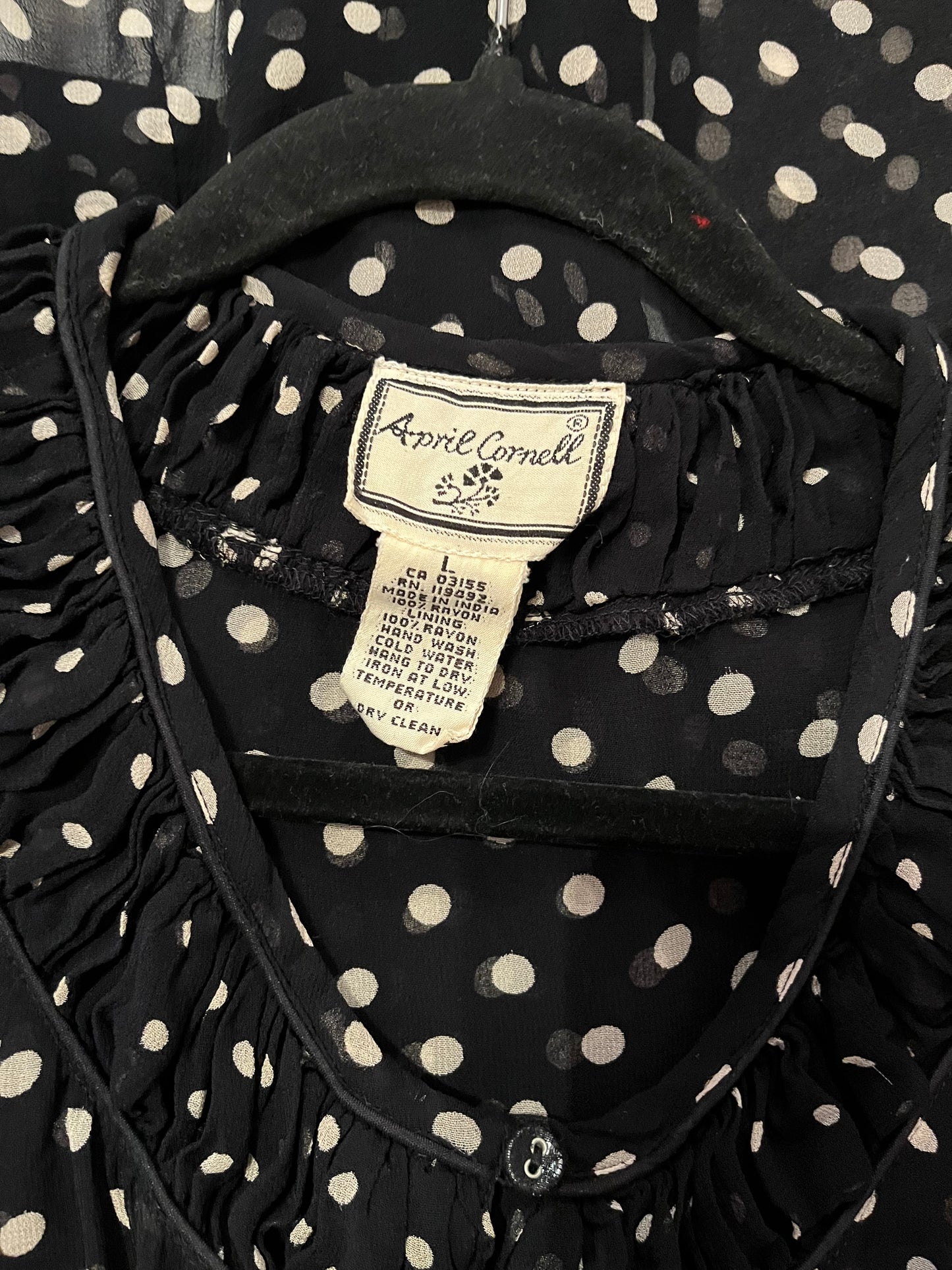 90s 'April Cornell' Polka Dot Rayon Skirt Blouse Set / Large